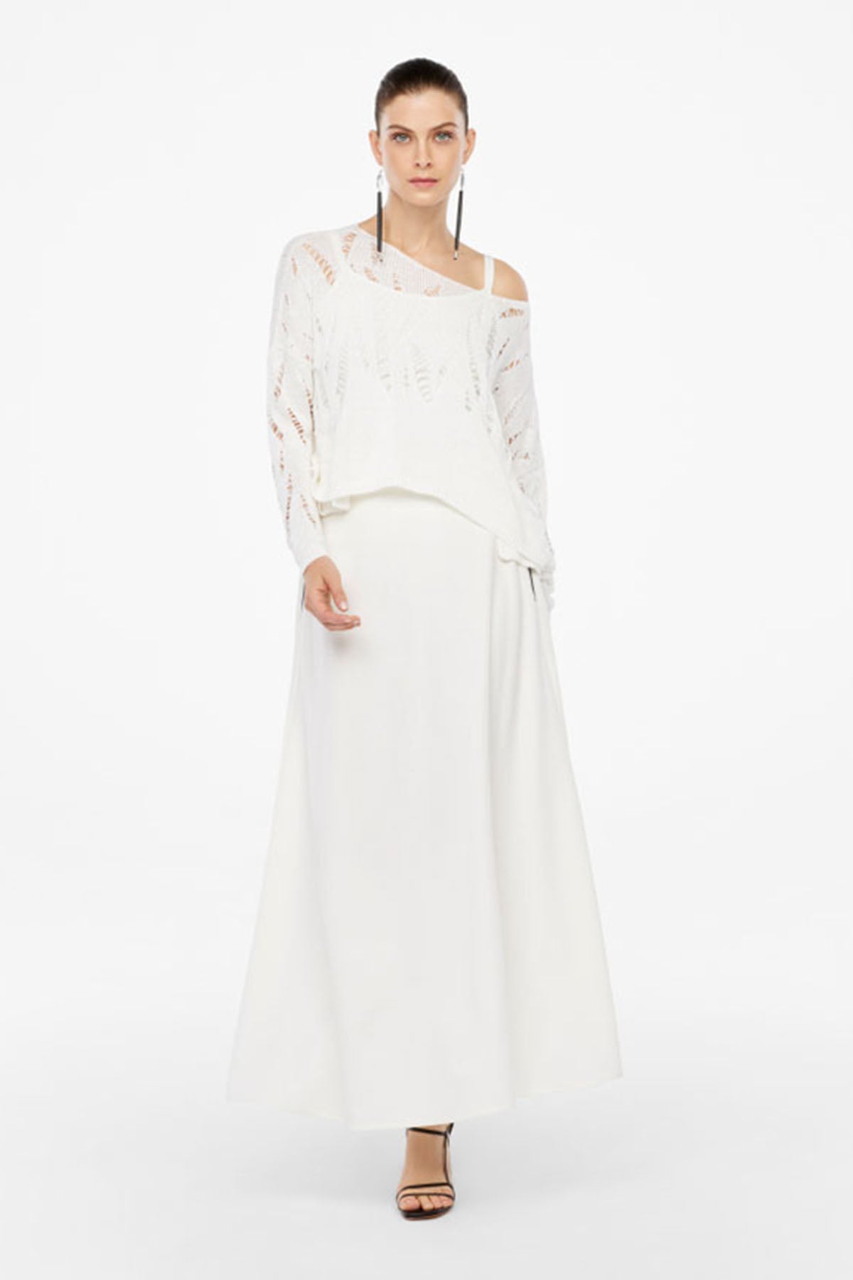 Sarah Pacini Geniş Kesim Kayık Yaka Crop Örme Triko-Libas Trendy Fashion Store