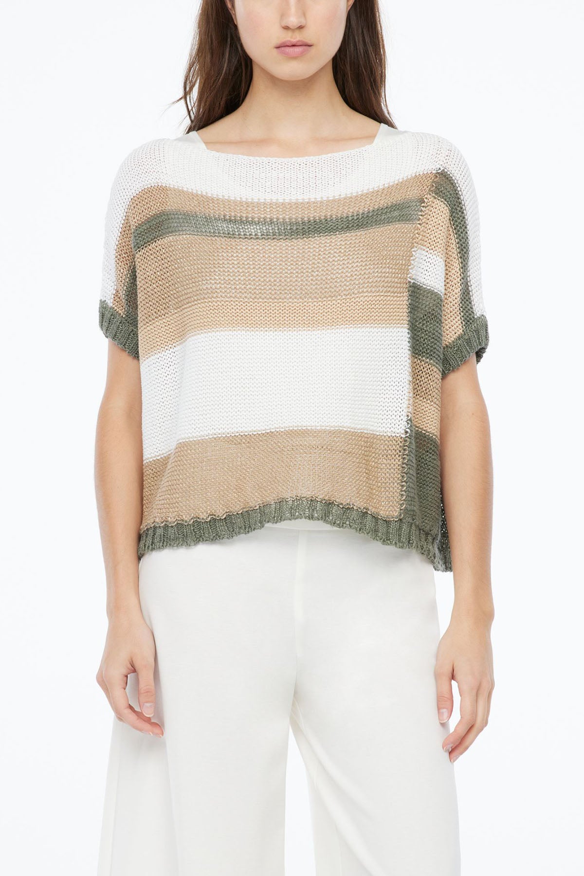 Sarah Pacini Geniş Kesim Kayık Yaka Ketenli Örme Triko-Libas Trendy Fashion Store