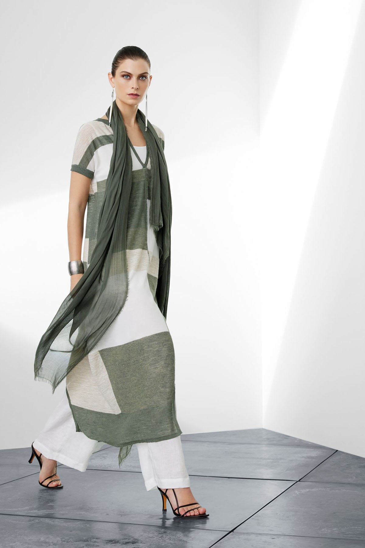 Sarah Pacini Ketenli Örme Maxi Triko Elbise-Libas Trendy Fashion Store