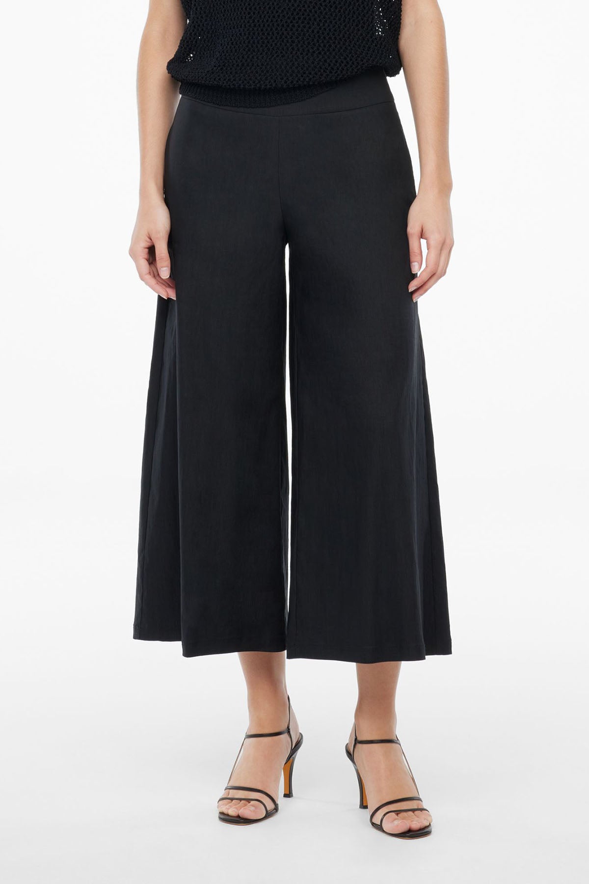 Sarah Pacini Geniş Kesim Streç Keten Crop Pantolon-Libas Trendy Fashion Store