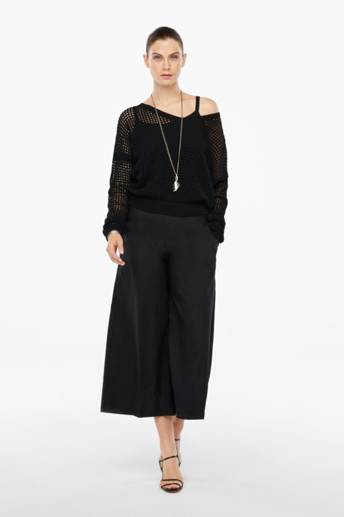 Sarah Pacini Geniş Kesim Streç Keten Crop Pantolon-Libas Trendy Fashion Store