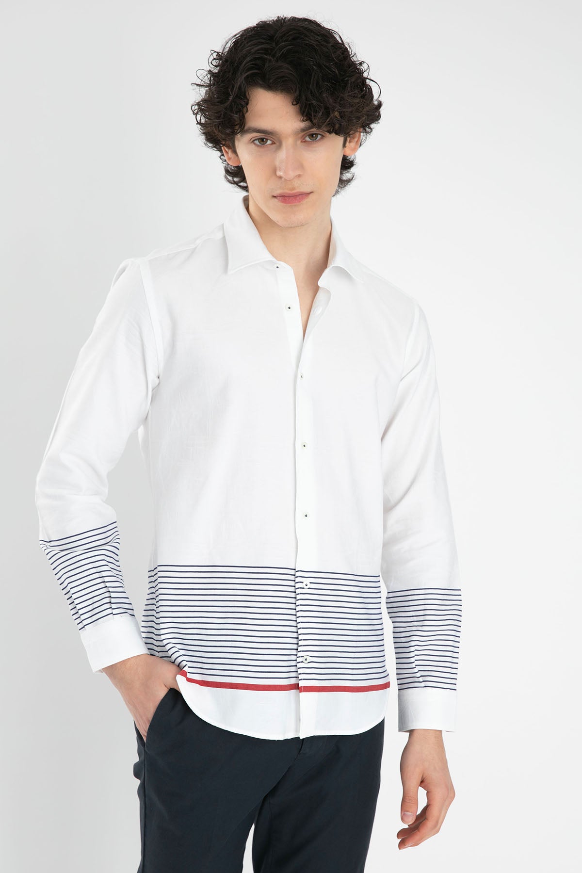Poggianti Firenze Klasik Yaka Çizgili Gömlek-Libas Trendy Fashion Store