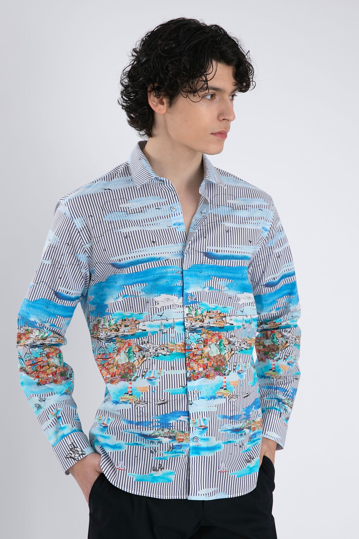 Poggianti Firenze Klasik Yaka Çizgili Desenli Gömlek-Libas Trendy Fashion Store