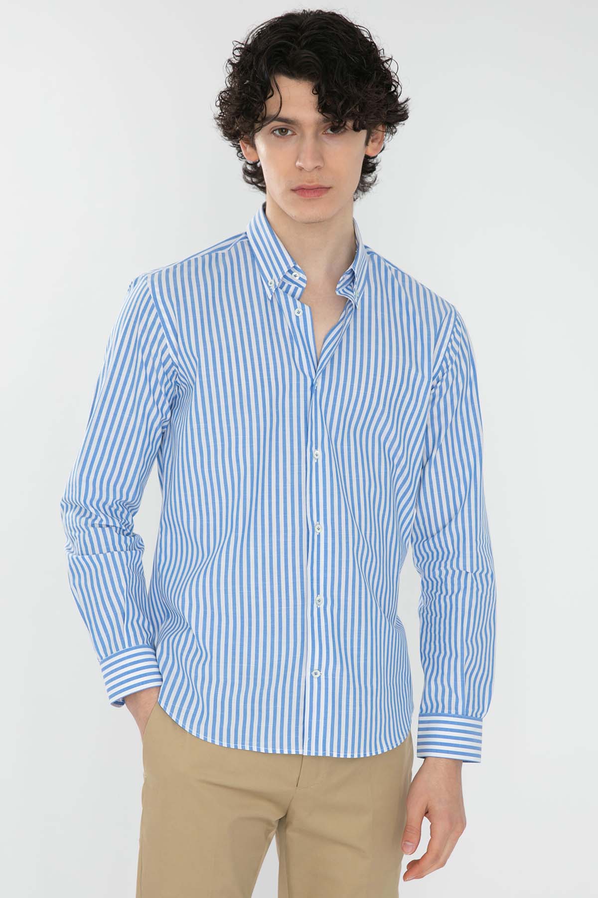 Poggianti Losangel Klasik Düğmeli Yaka Çizgili Gömlek-Libas Trendy Fashion Store