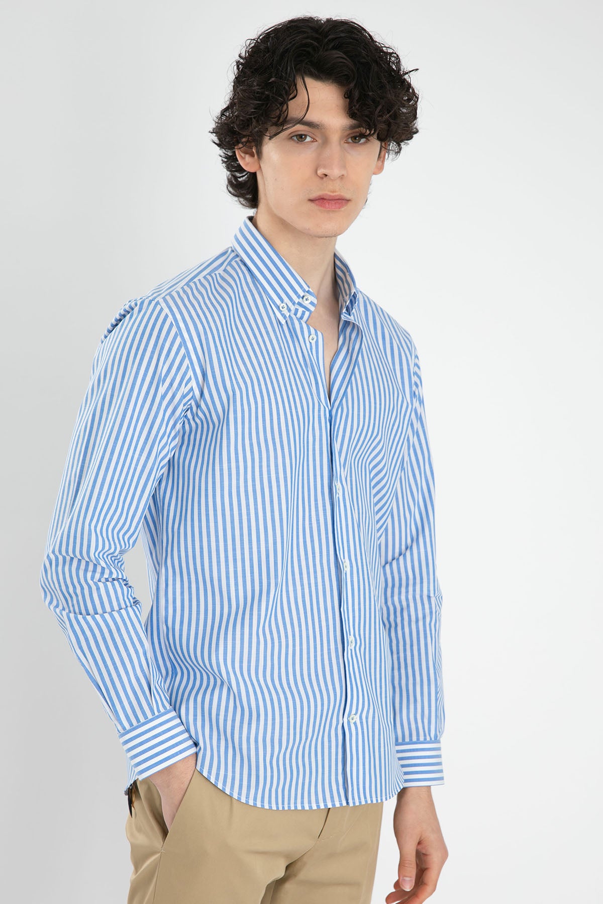 Poggianti Losangel Klasik Düğmeli Yaka Çizgili Gömlek-Libas Trendy Fashion Store