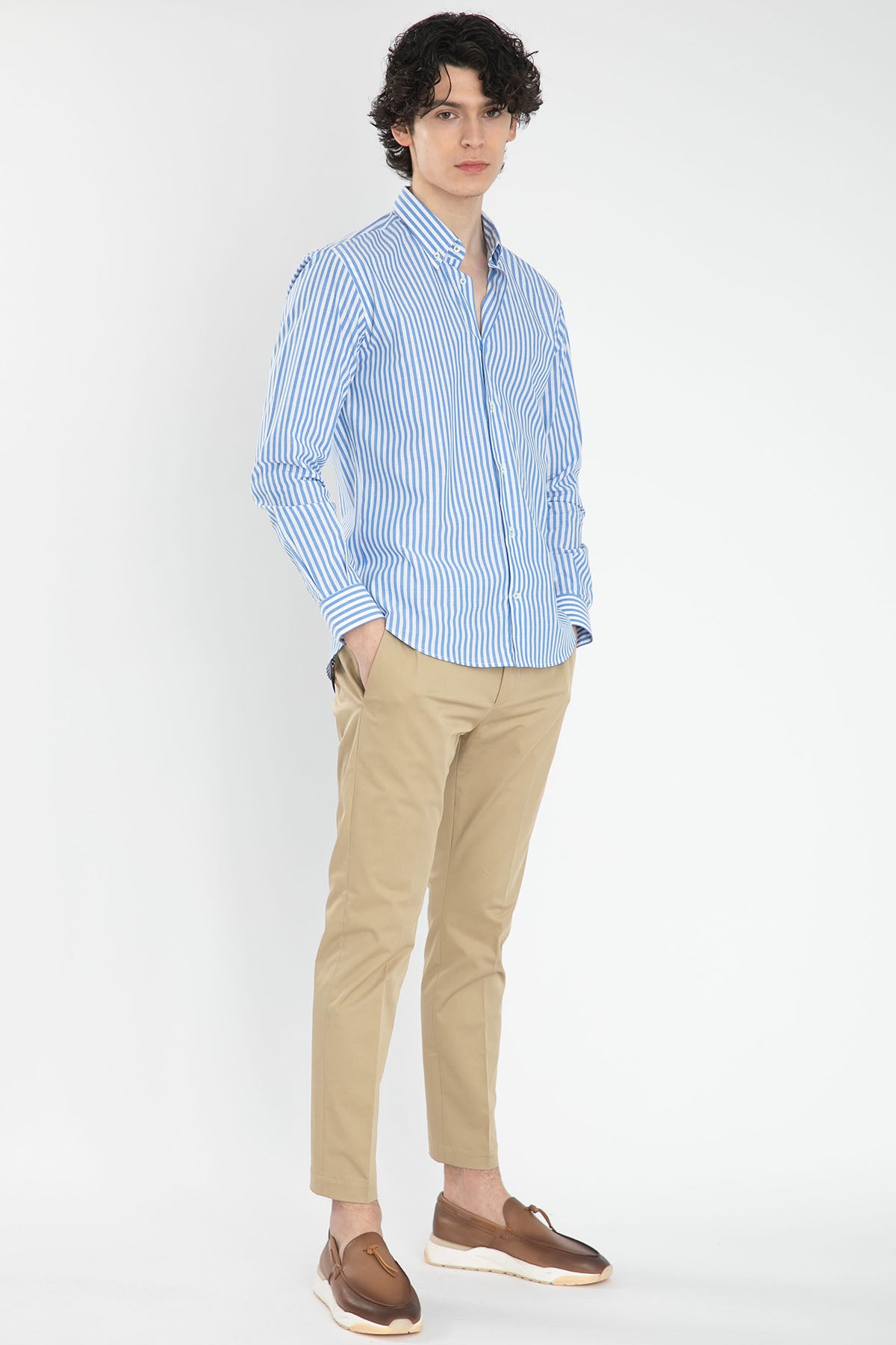 Poggianti Losangel Klasik Düğmeli Yaka Çizgili Gömlek-Libas Trendy Fashion Store