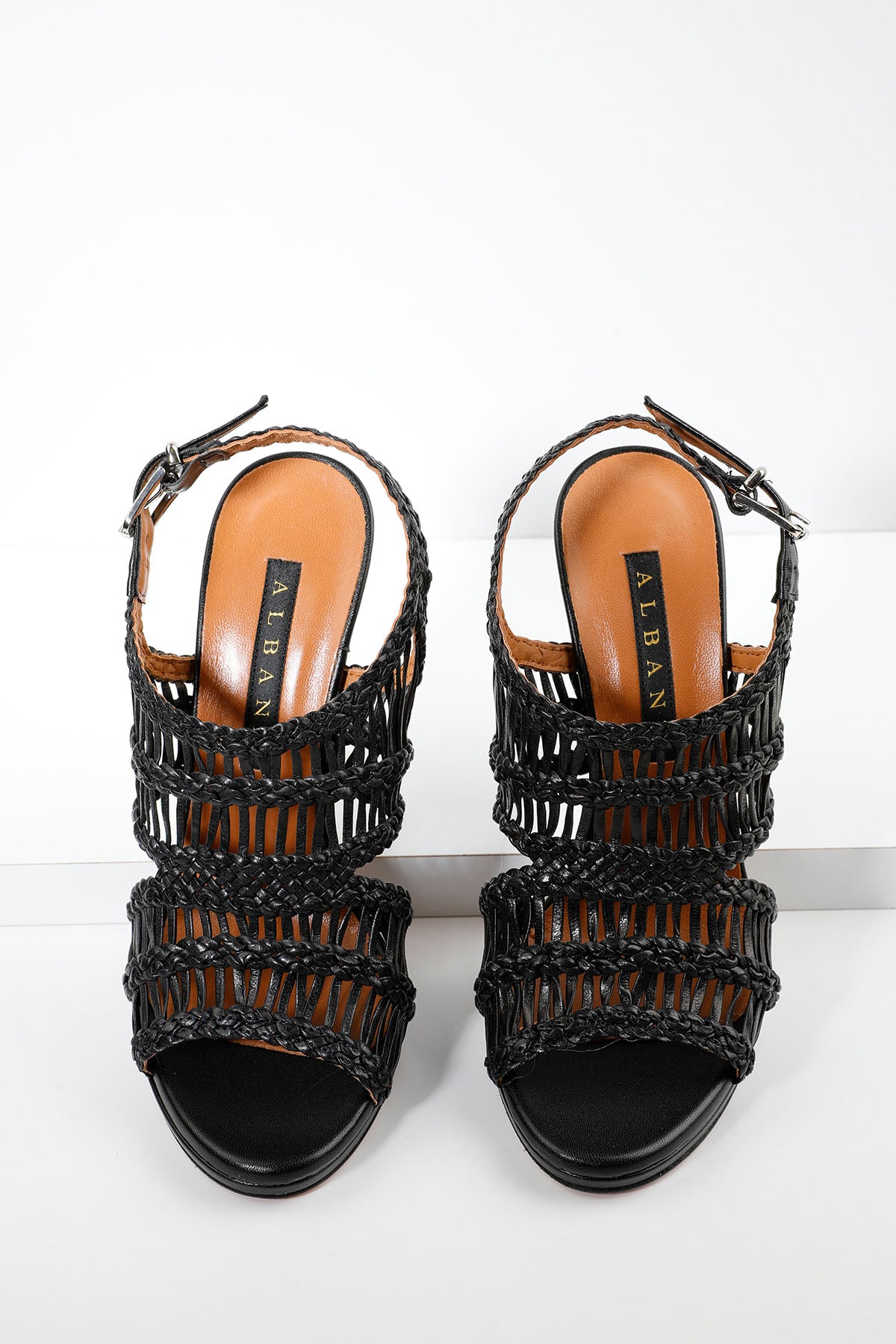 Albano Topuklu Örgü Deri Sandalet-Libas Trendy Fashion Store