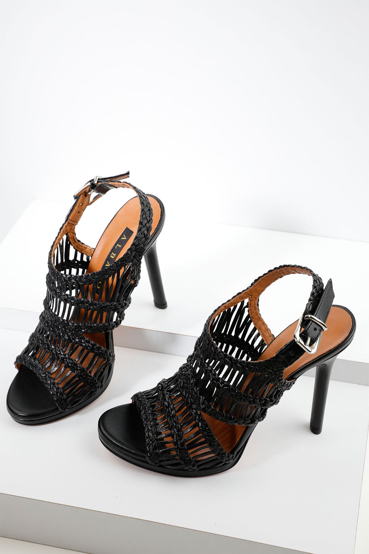 Albano Topuklu Örgü Deri Sandalet-Libas Trendy Fashion Store