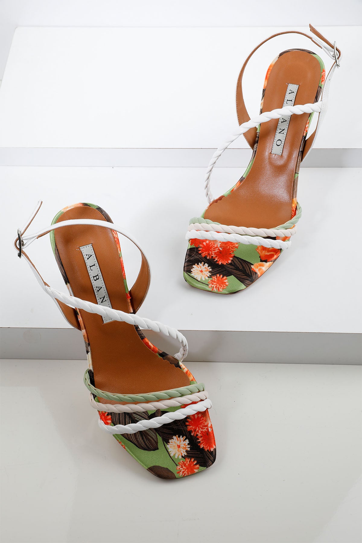 Albano Küt Burun Floral Desenli Topuklu Sandalet-Libas Trendy Fashion Store
