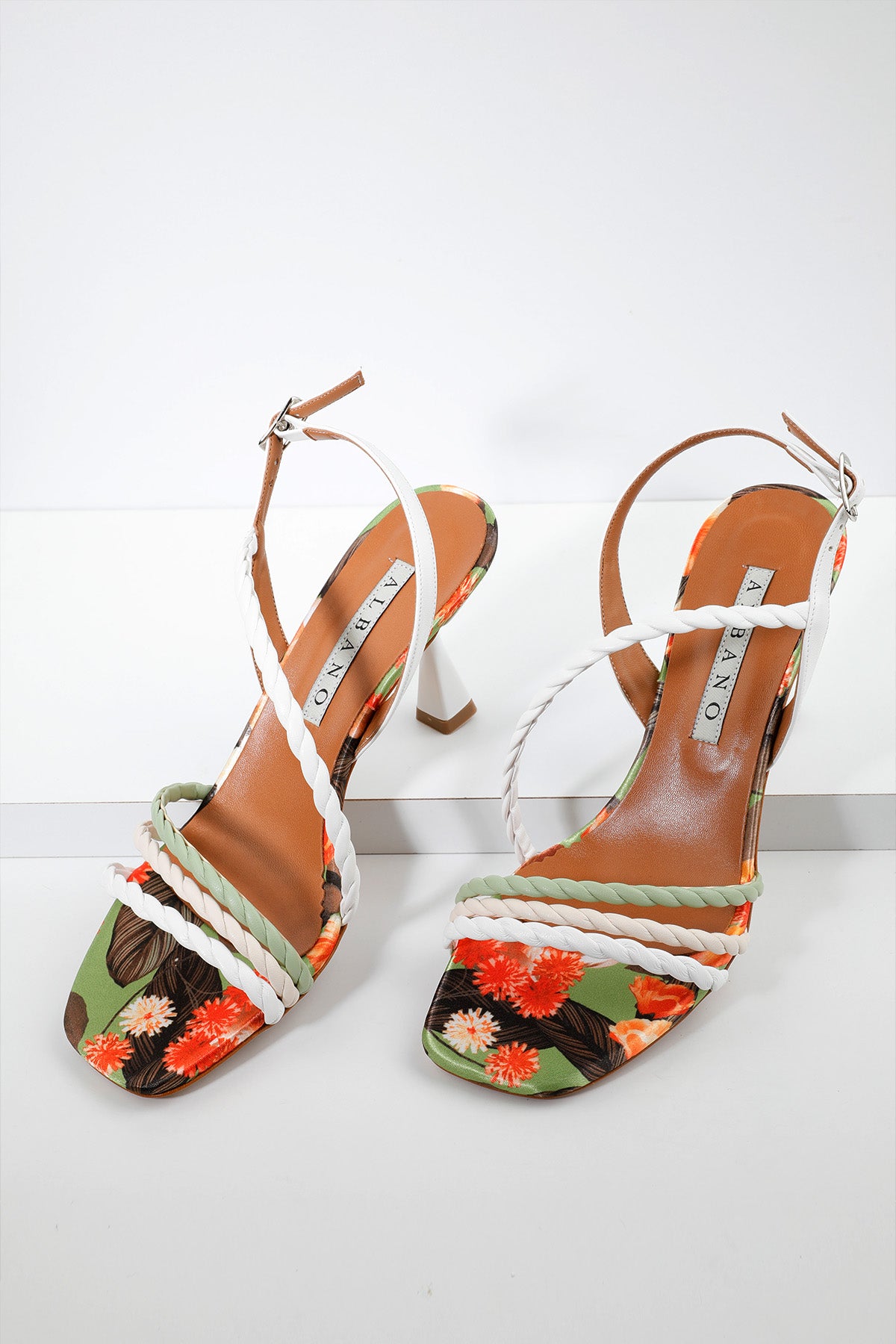 Albano Küt Burun Floral Desenli Topuklu Sandalet-Libas Trendy Fashion Store