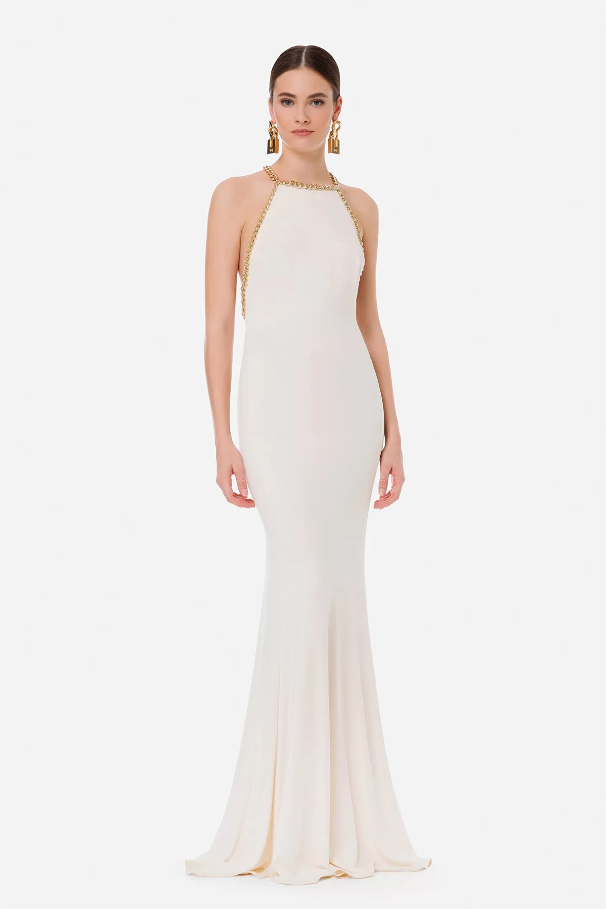 Elisabetta Franchi Zincir Aksesuarlı Sırt Dekolteli Uzun Elbise-Libas Trendy Fashion Store