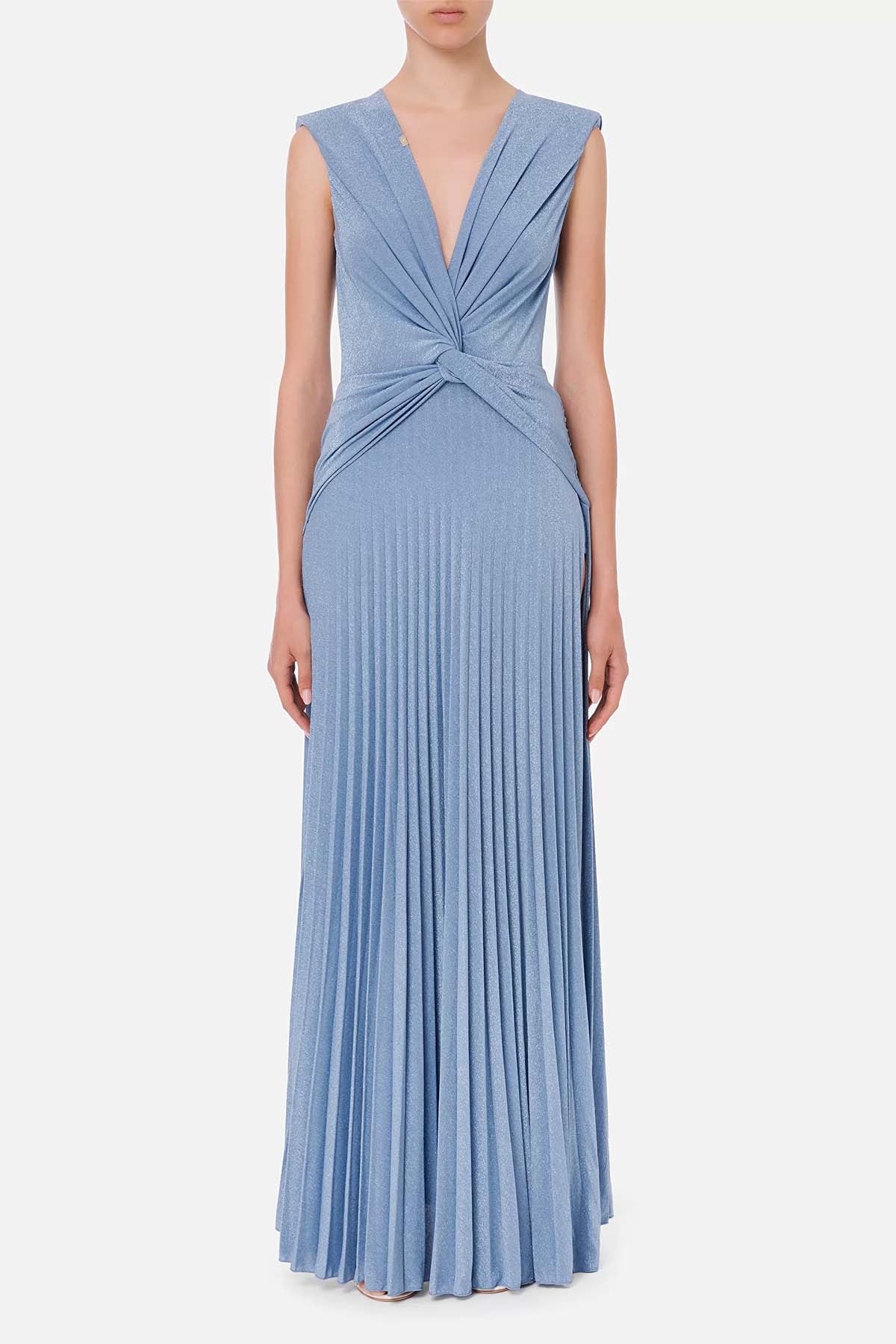 Elisabetta Franchi Drape Ve Pilise Uzun Elbise-Libas Trendy Fashion Store