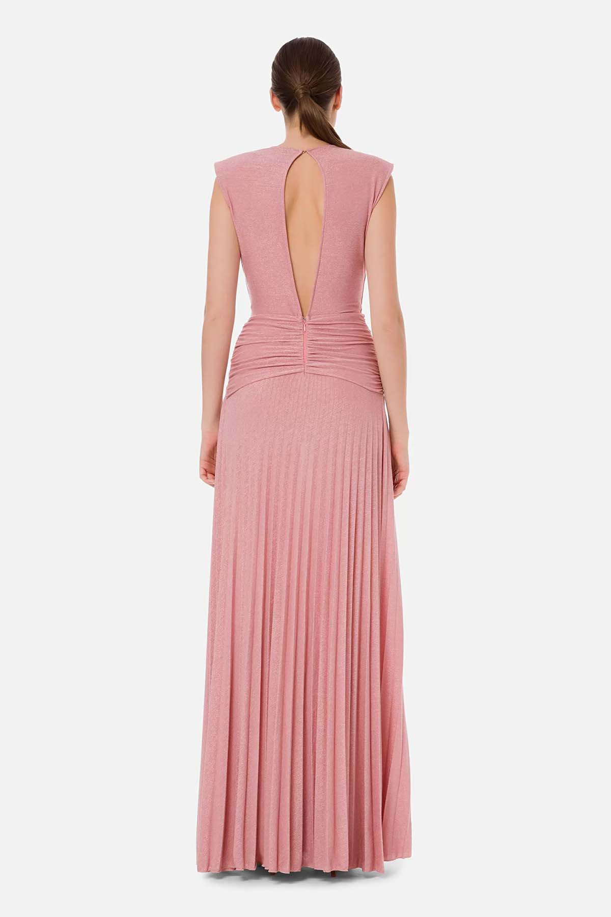 Elisabetta Franchi Drape Ve Pilise Uzun Elbise-Libas Trendy Fashion Store