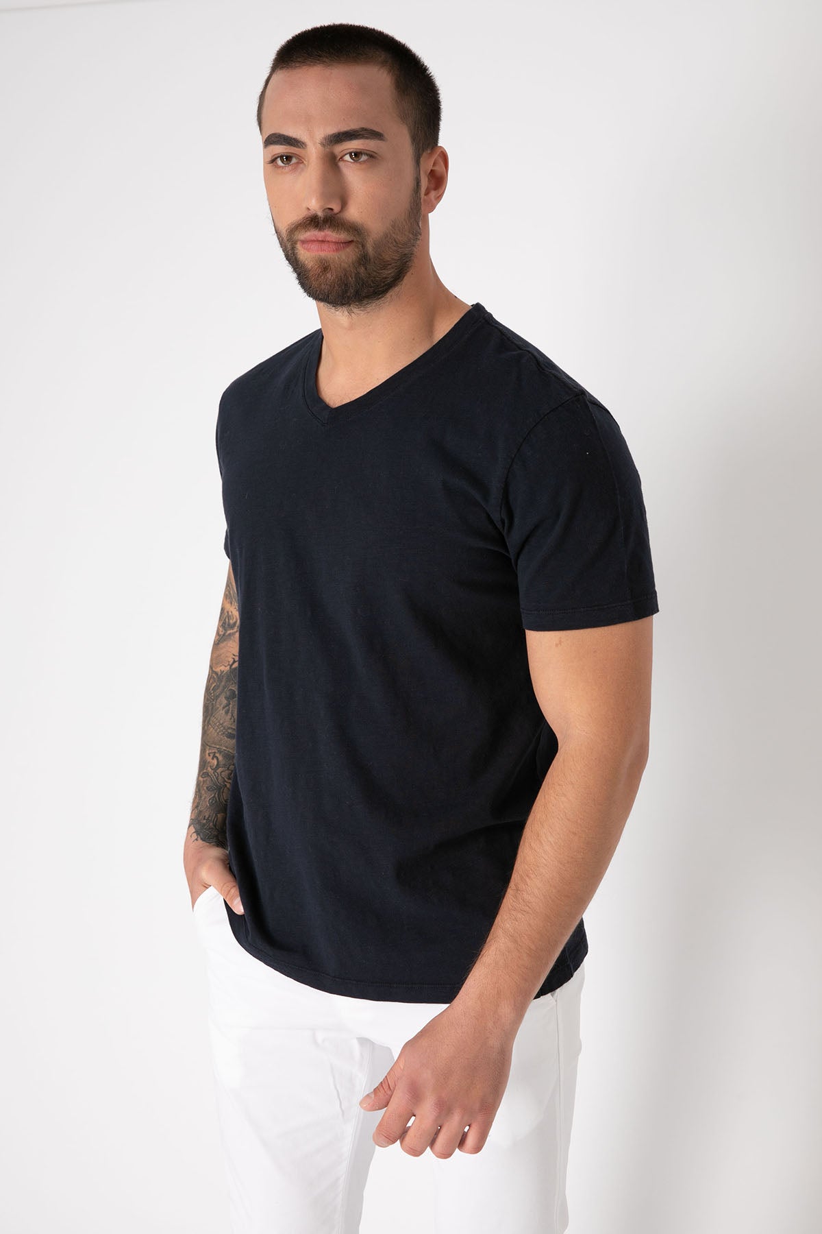 7 For All Mankind V Yaka Organik Pamuklu T-shirt-Libas Trendy Fashion Store