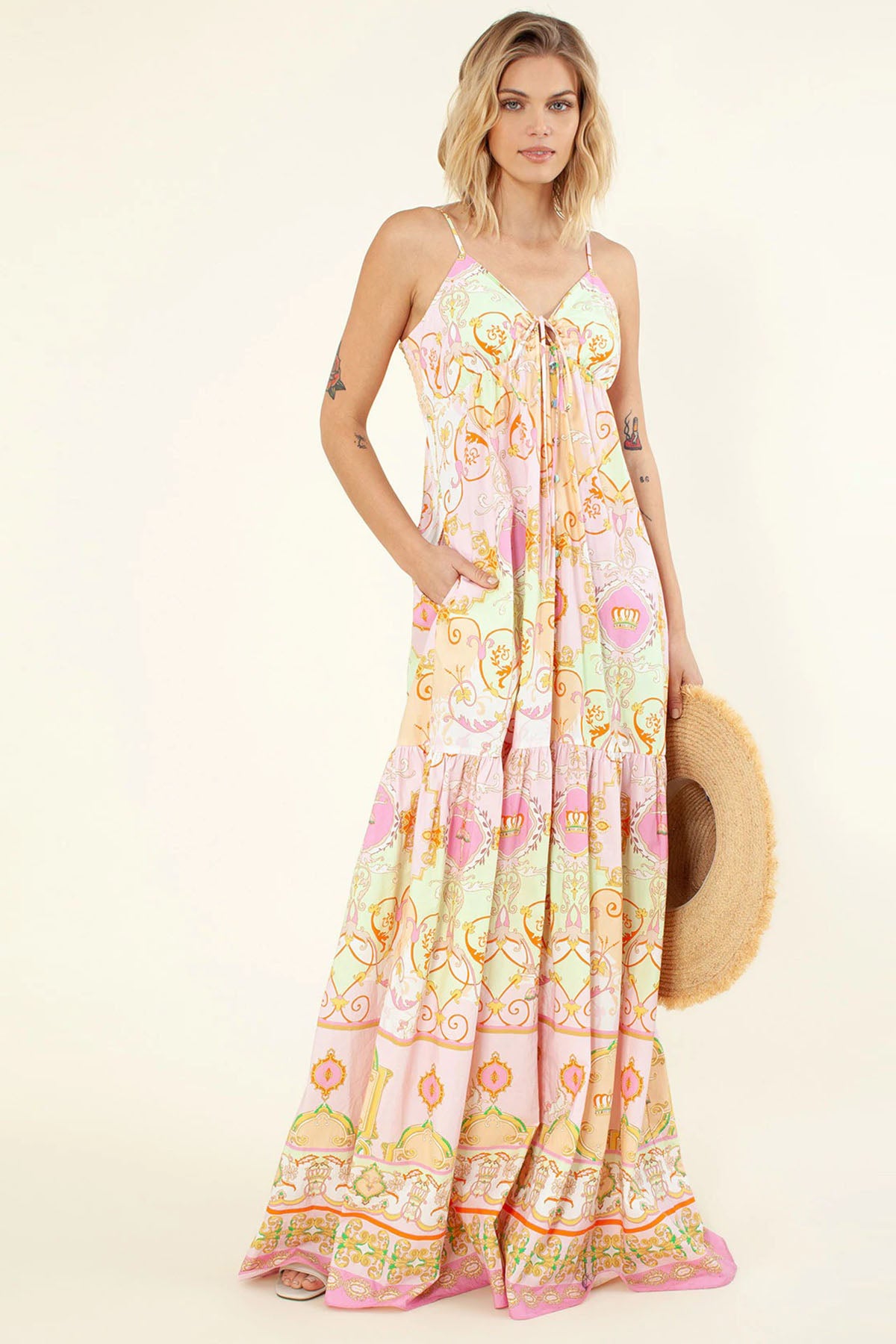 Hale Bob İp Askılı Maxi Desenli Elbise-Libas Trendy Fashion Store