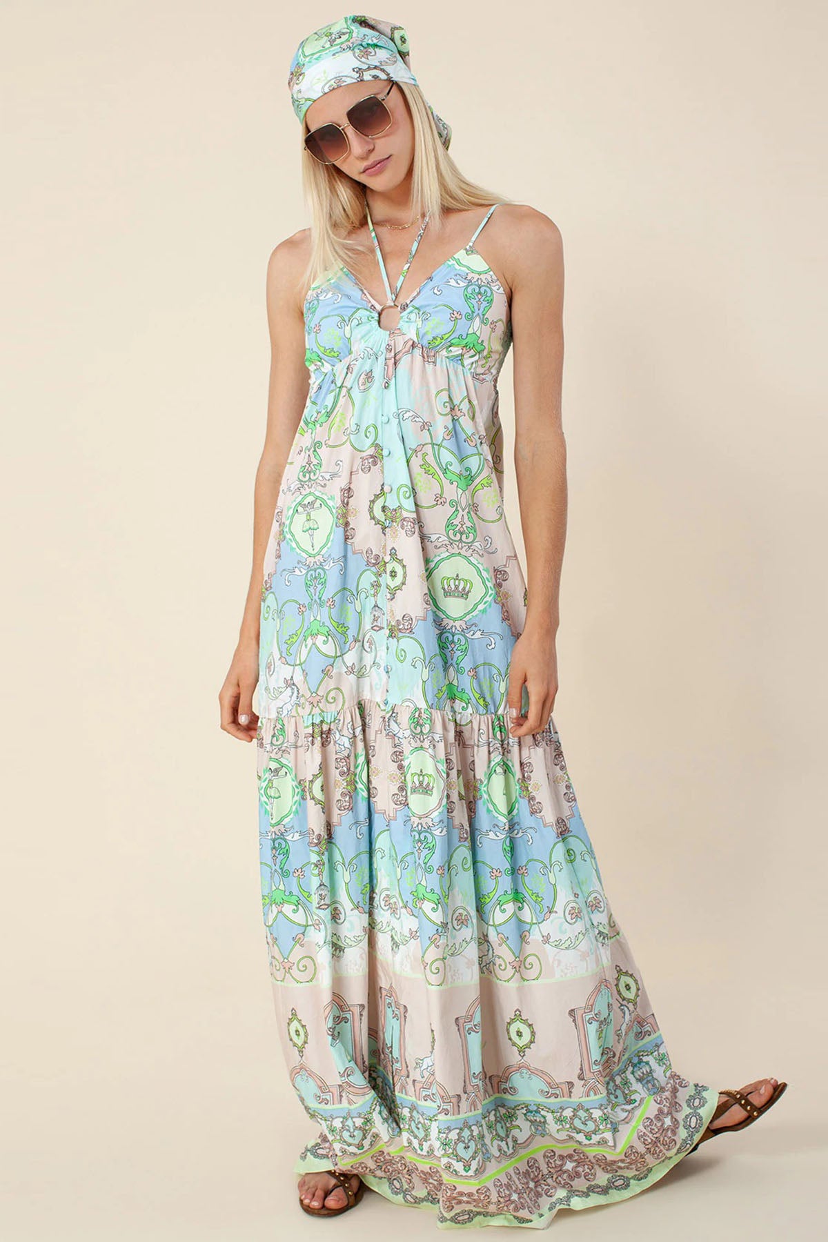 Hale Bob İp Askılı Maxi Desenli Elbise-Libas Trendy Fashion Store