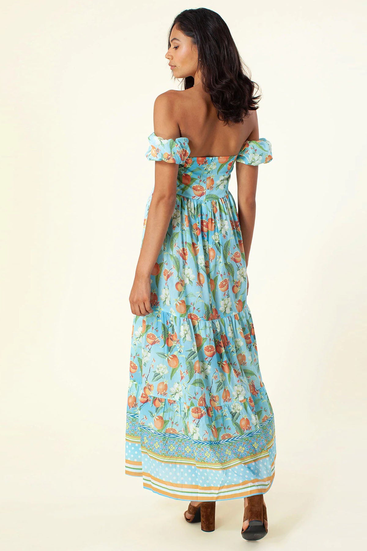 Hale Bob Straplez Portakal Desenli Maxi Elbise-Libas Trendy Fashion Store