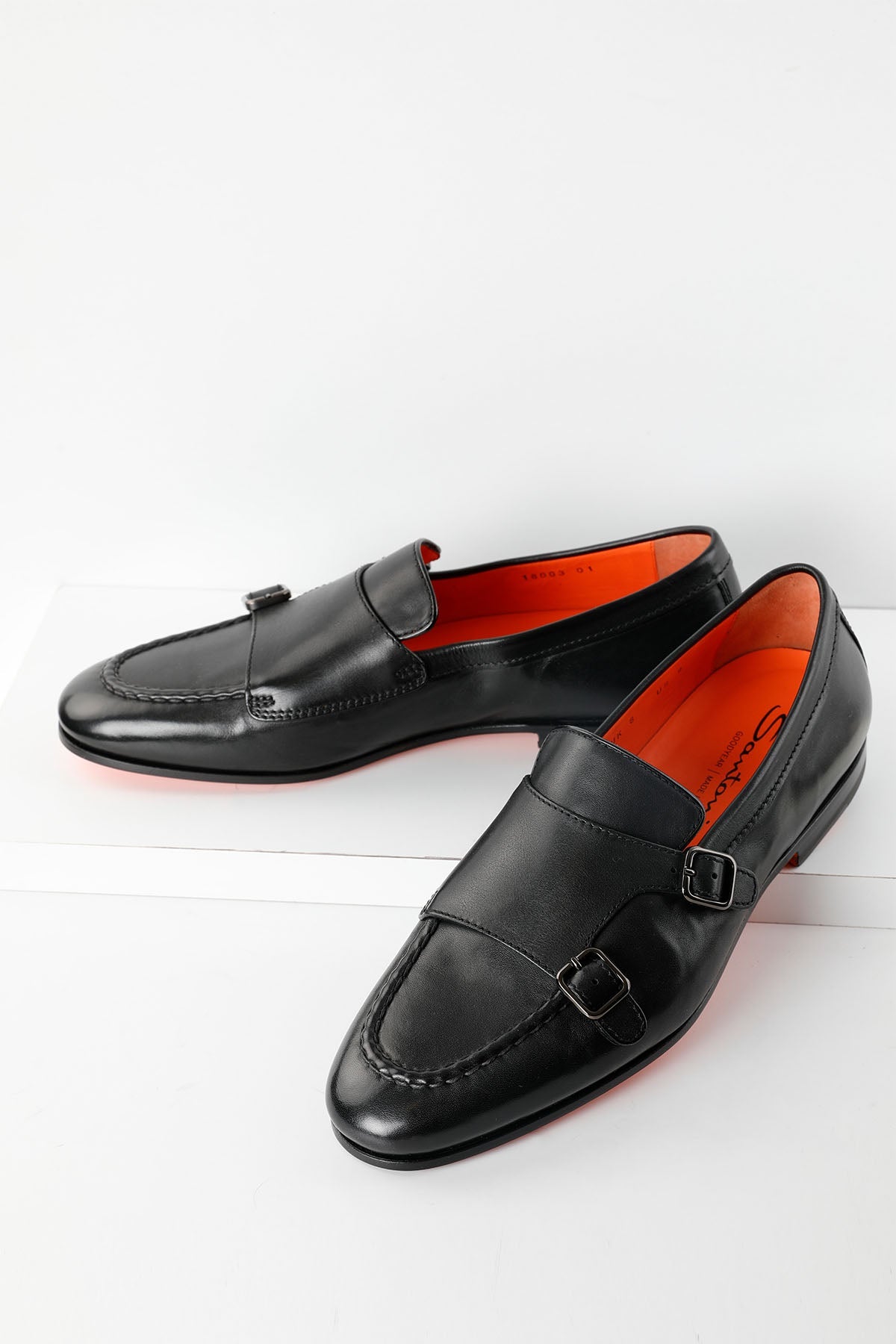 Santoni Goodyear Taban Çift Tokalı Deri Loafer Ayakkabı