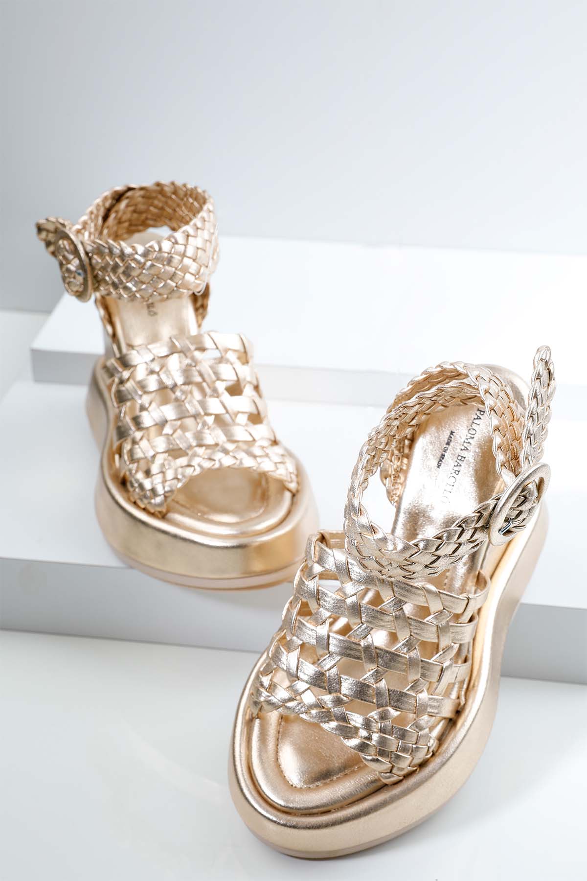 Paloma Barcelo Hiami Dolgu Topuklu Örgü Deri Sandalet-Libas Trendy Fashion Store