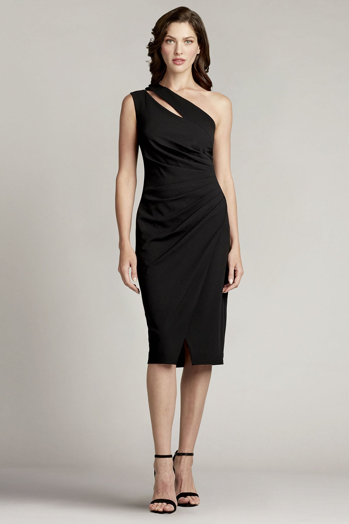 Tadashi Shoji Drapeli Tek Omuz Midi Abiye Elbise-Libas Trendy Fashion Store