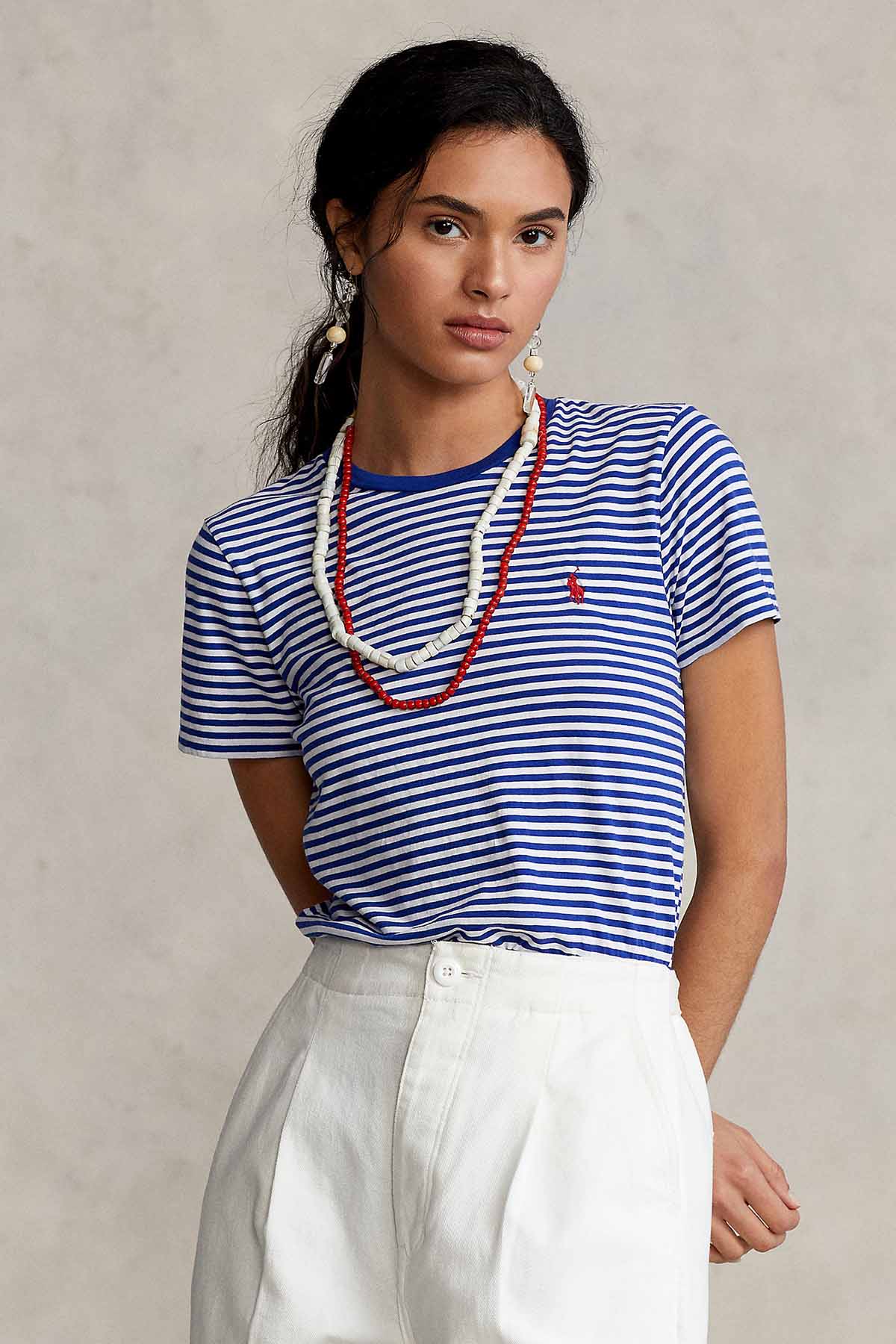 Polo Ralph Lauren Custom Fit Çizgili Marin T-shirt-Libas Trendy Fashion Store