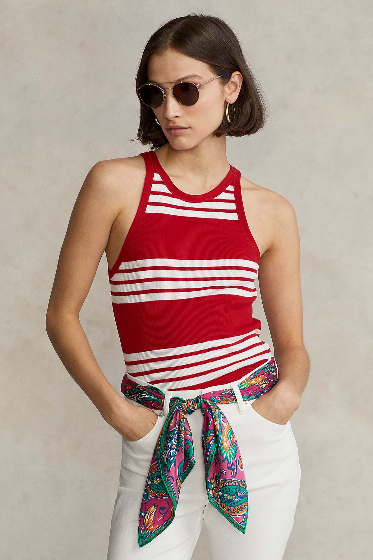 Polo Ralph Lauren Yuvarlak Yaka Çizgili Kolsuz T-shirt-Libas Trendy Fashion Store