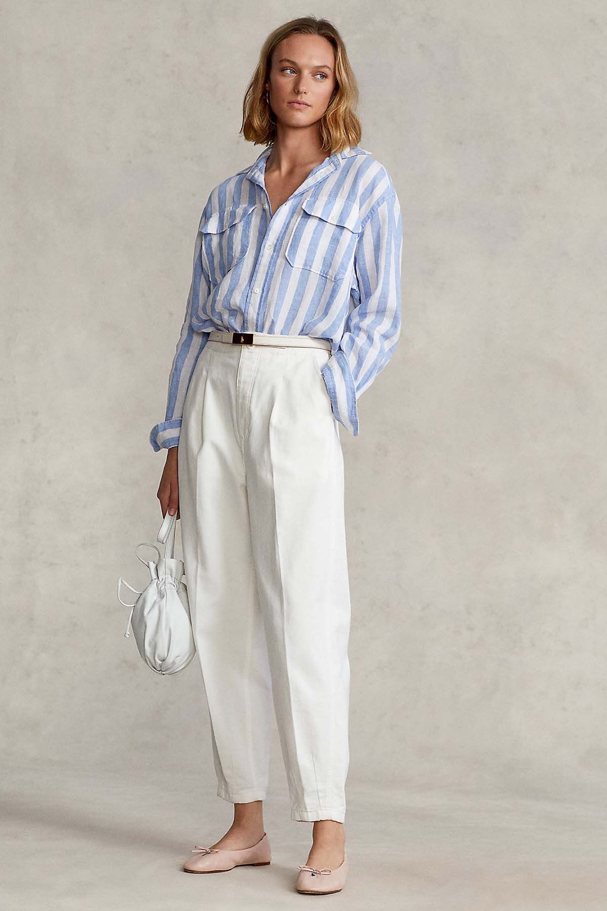 Polo Ralph Lauren Geniş Kesim Çizgili Büyük Cepli Keten Gömlek-Libas Trendy Fashion Store