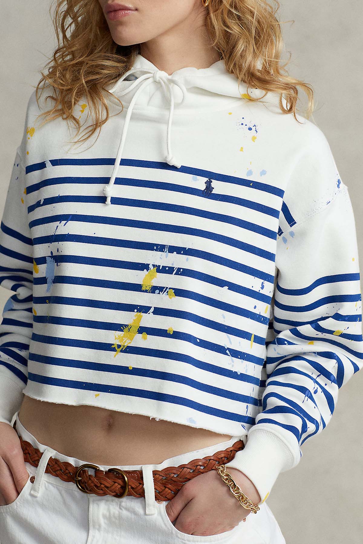 Polo Ralph Lauren Kapüşonlu Boya Detaylı Crop Sweatshirt-Libas Trendy Fashion Store