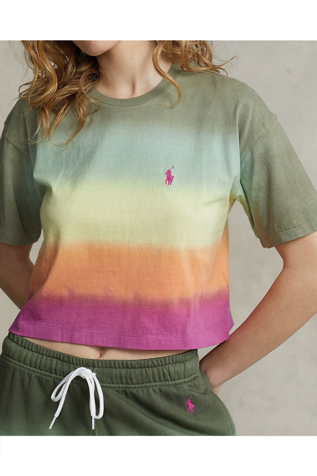 Polo Ralph Lauren Renk Bloklu Crop T-shirt-Libas Trendy Fashion Store