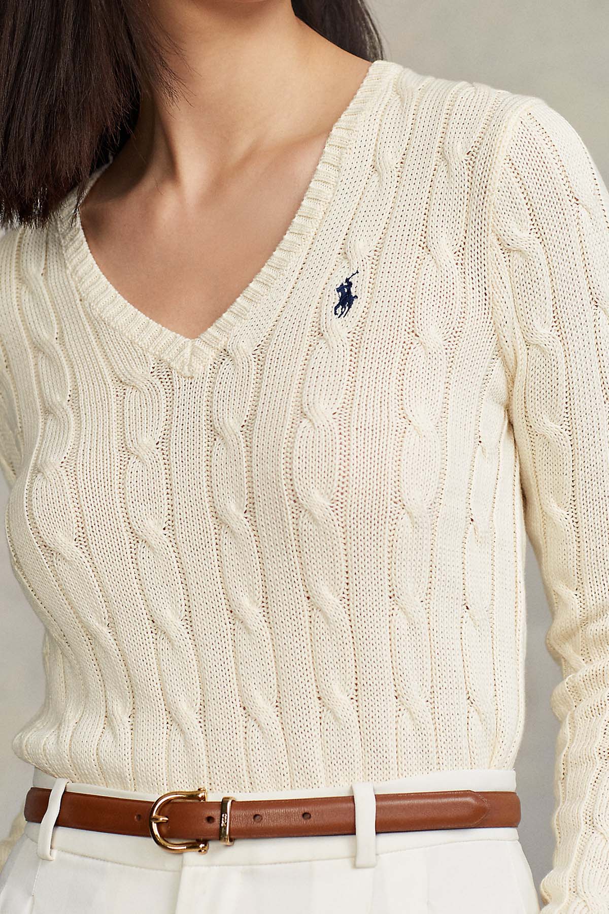 Polo Ralph Lauren Pima Cotton Slim Fit V Yaka Saç Örgü Triko-Libas Trendy Fashion Store