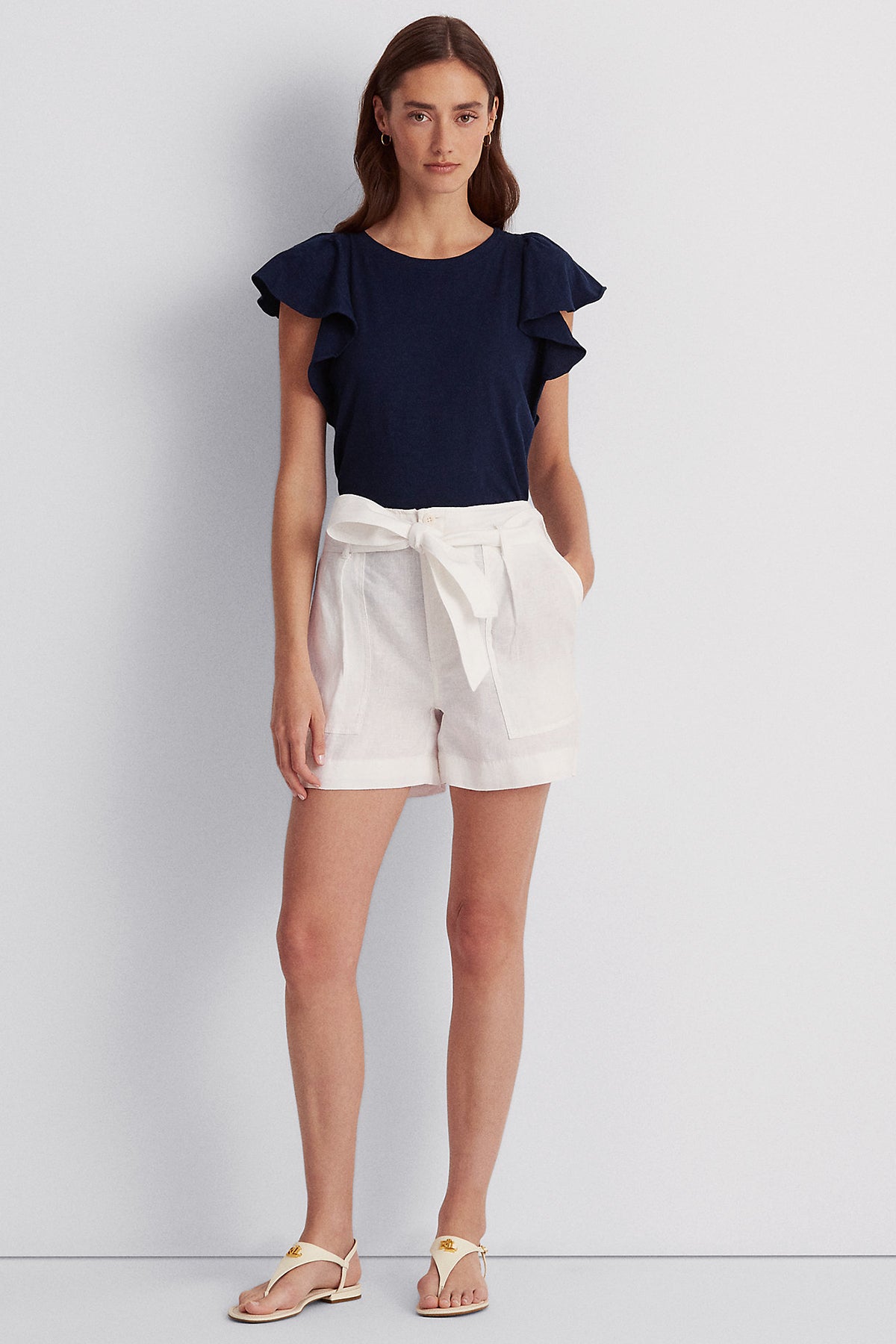 Polo Ralph Lauren Yüksek Bel Belden Kuşaklı Keten Şort-Libas Trendy Fashion Store