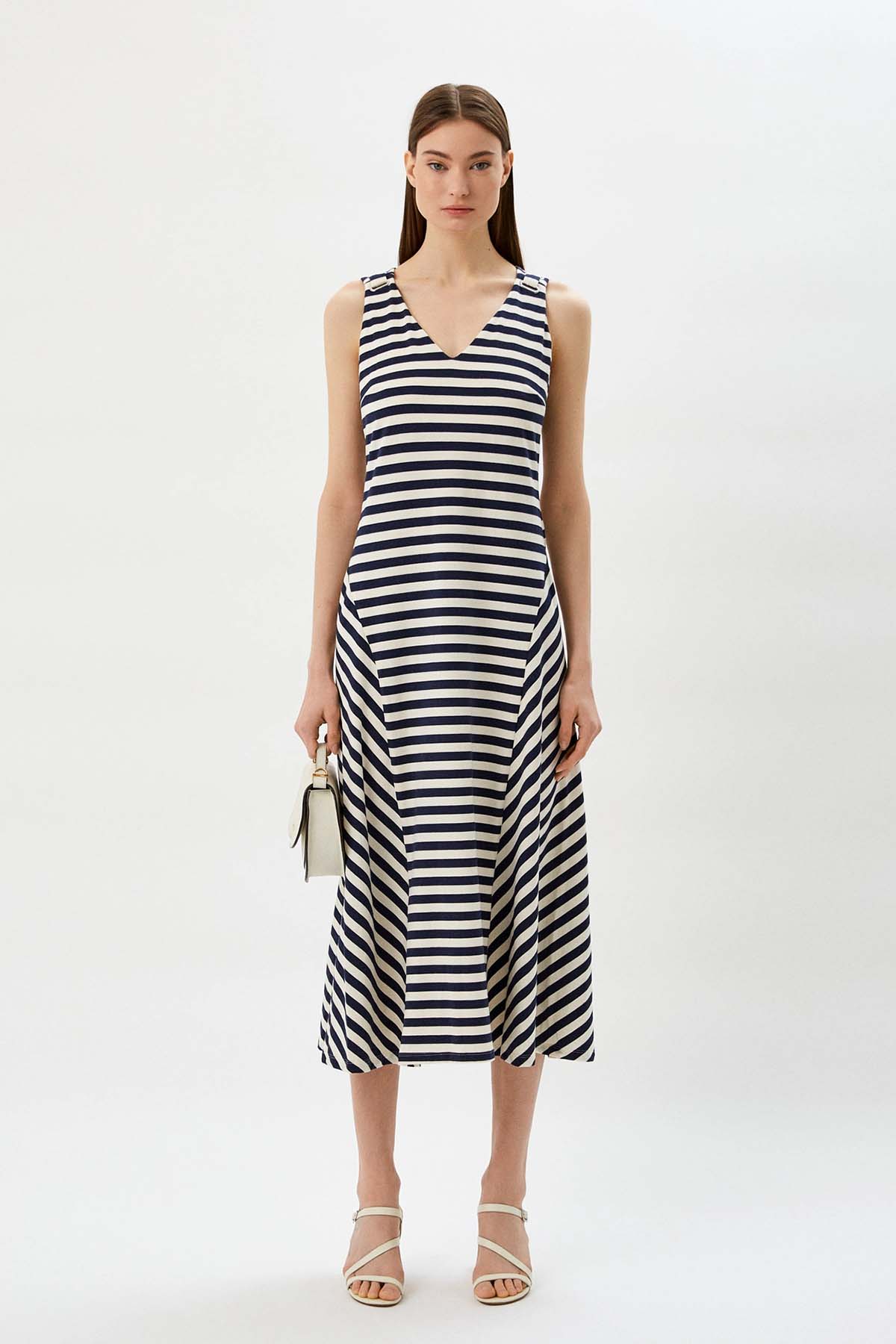 Polo Ralph Lauren Çizgili V Yaka Elbise-Libas Trendy Fashion Store