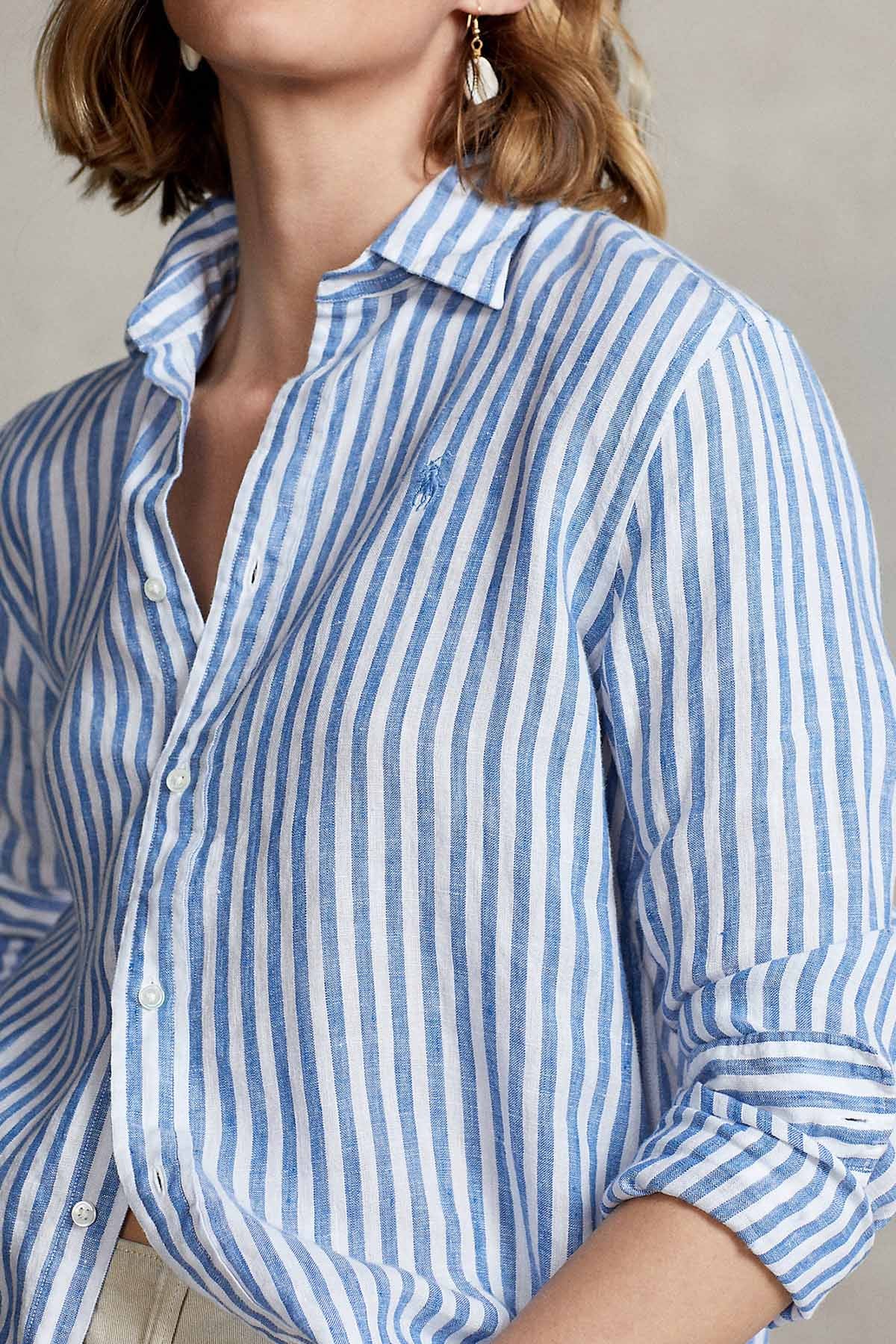 Polo Ralph Lauren Relaxed Fit Keten Çizgili Gömlek-Libas Trendy Fashion Store