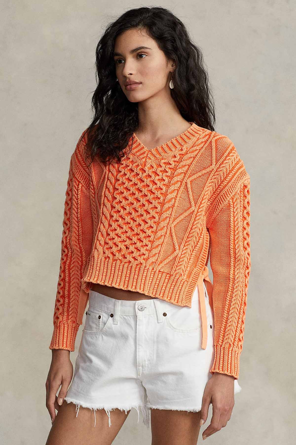 Polo Ralph Lauren V Yaka Crop Örgü Triko-Libas Trendy Fashion Store