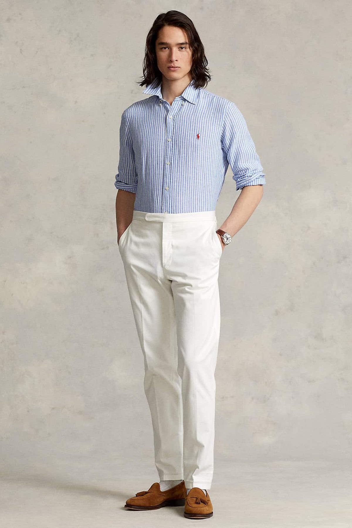 Polo Ralph Lauren Custom Fit Çizgili Keten Gömlek-Libas Trendy Fashion Store