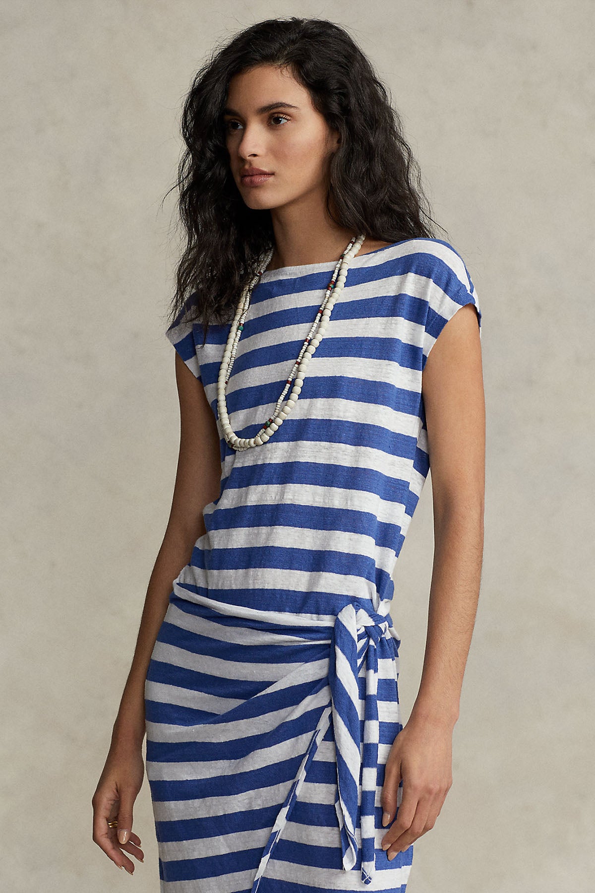 Polo Ralph Lauren Belden Kuşaklı Çizgili Keten Elbise-Libas Trendy Fashion Store