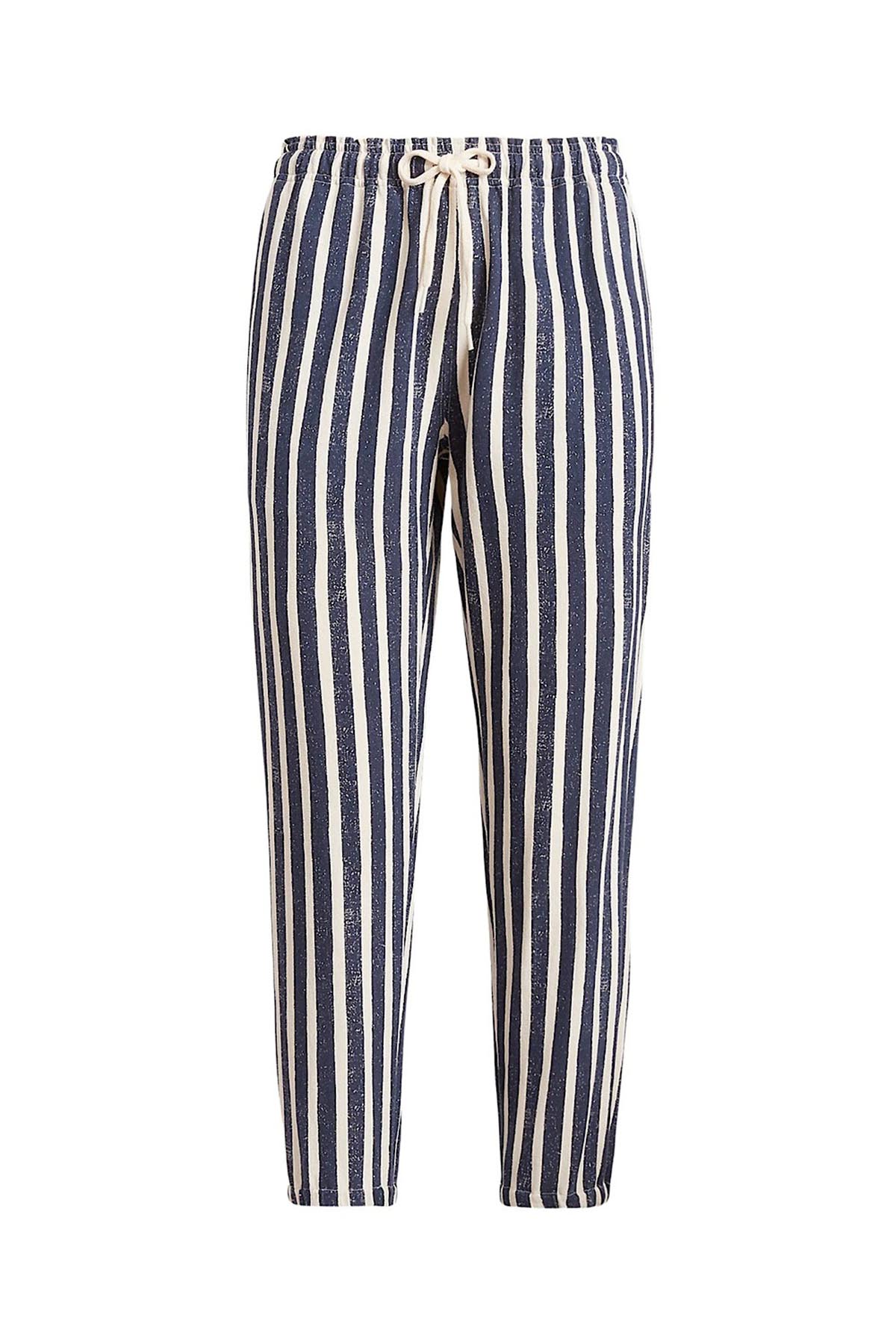 Polo Ralph Lauren Beli Lastikli Eskitme Efektli Marin Çizgili Pantolon-Libas Trendy Fashion Store