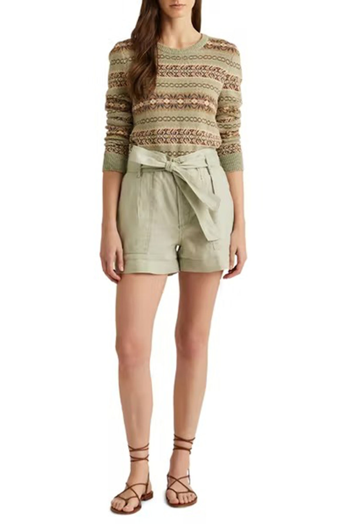 Polo Ralph Lauren Belden Kuşaklı Yüksek Bel Keten Şort-Libas Trendy Fashion Store