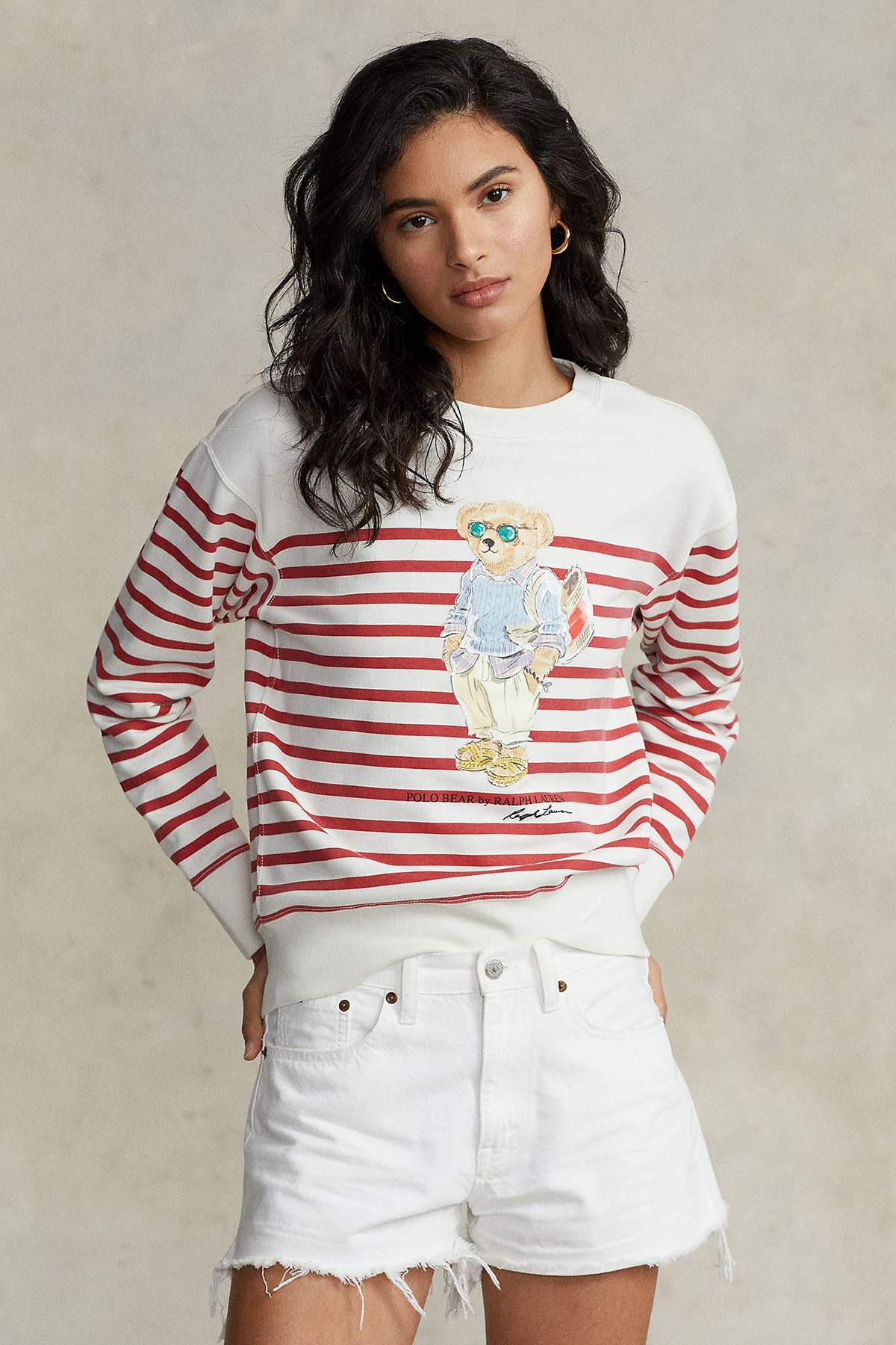 Polo Ralph Lauren Yuvarlak Yaka Çizgili Polo Bear Sweatshirt-Libas Trendy Fashion Store