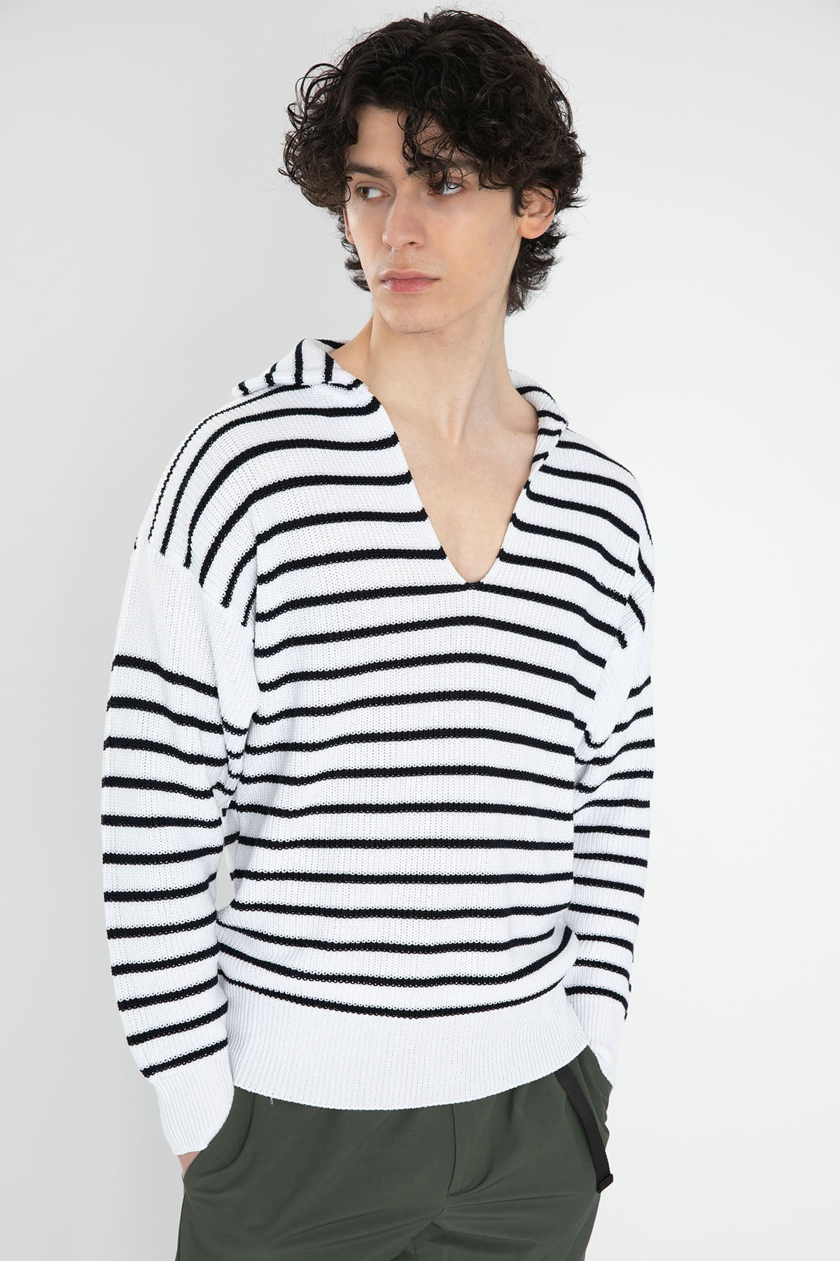 Pantaloni Torino Geniş Kesim Düşük Omuzlu Çizgili Örgü Triko-Libas Trendy Fashion Store