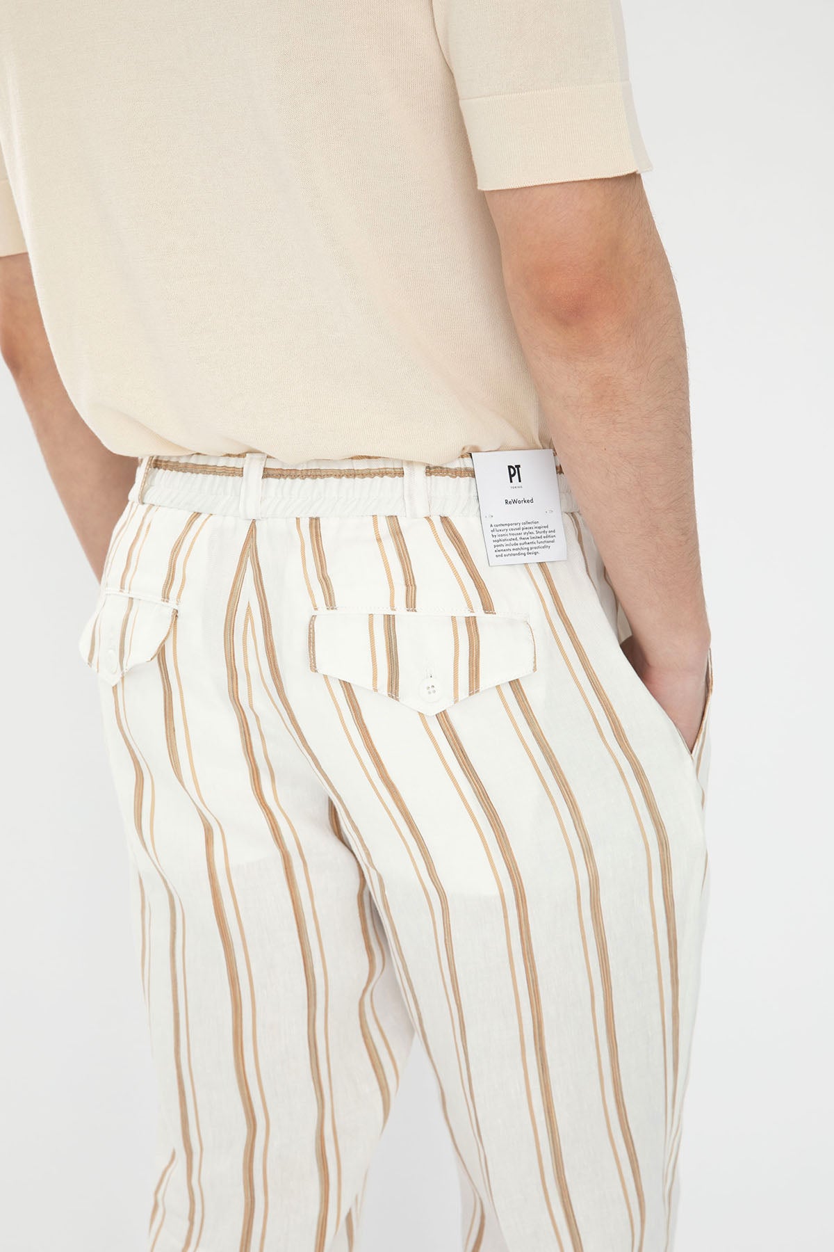 Pantaloni Torino Çizgili Beli Lastikli Keten Pantolon-Libas Trendy Fashion Store