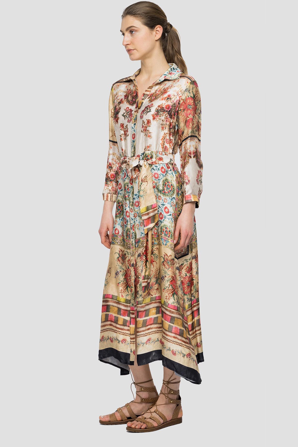 Replay Desenli Belden Kuşaklı Maxi Elbise-Libas Trendy Fashion Store