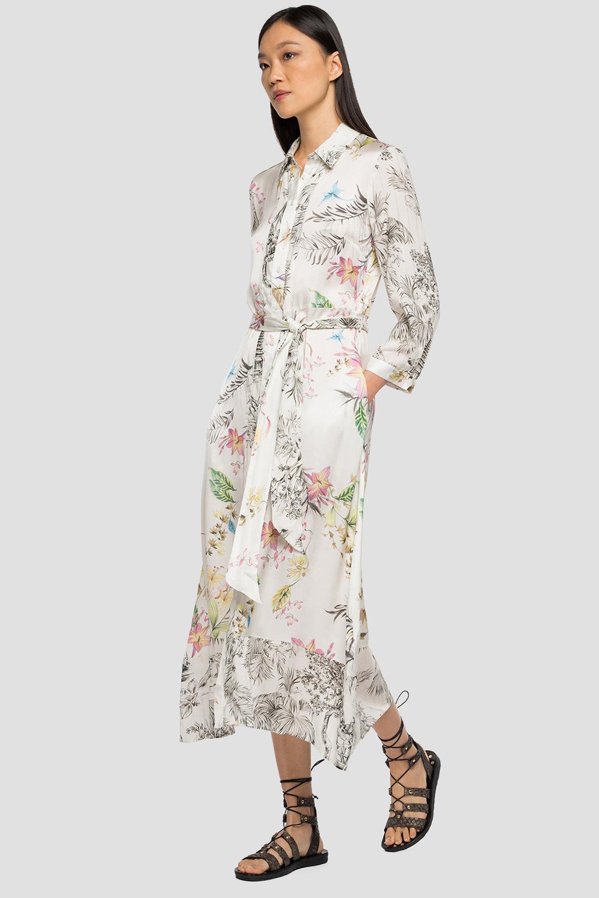 Replay Desenli Belden Kuşaklı Maxi Gömlek Elbise-Libas Trendy Fashion Store