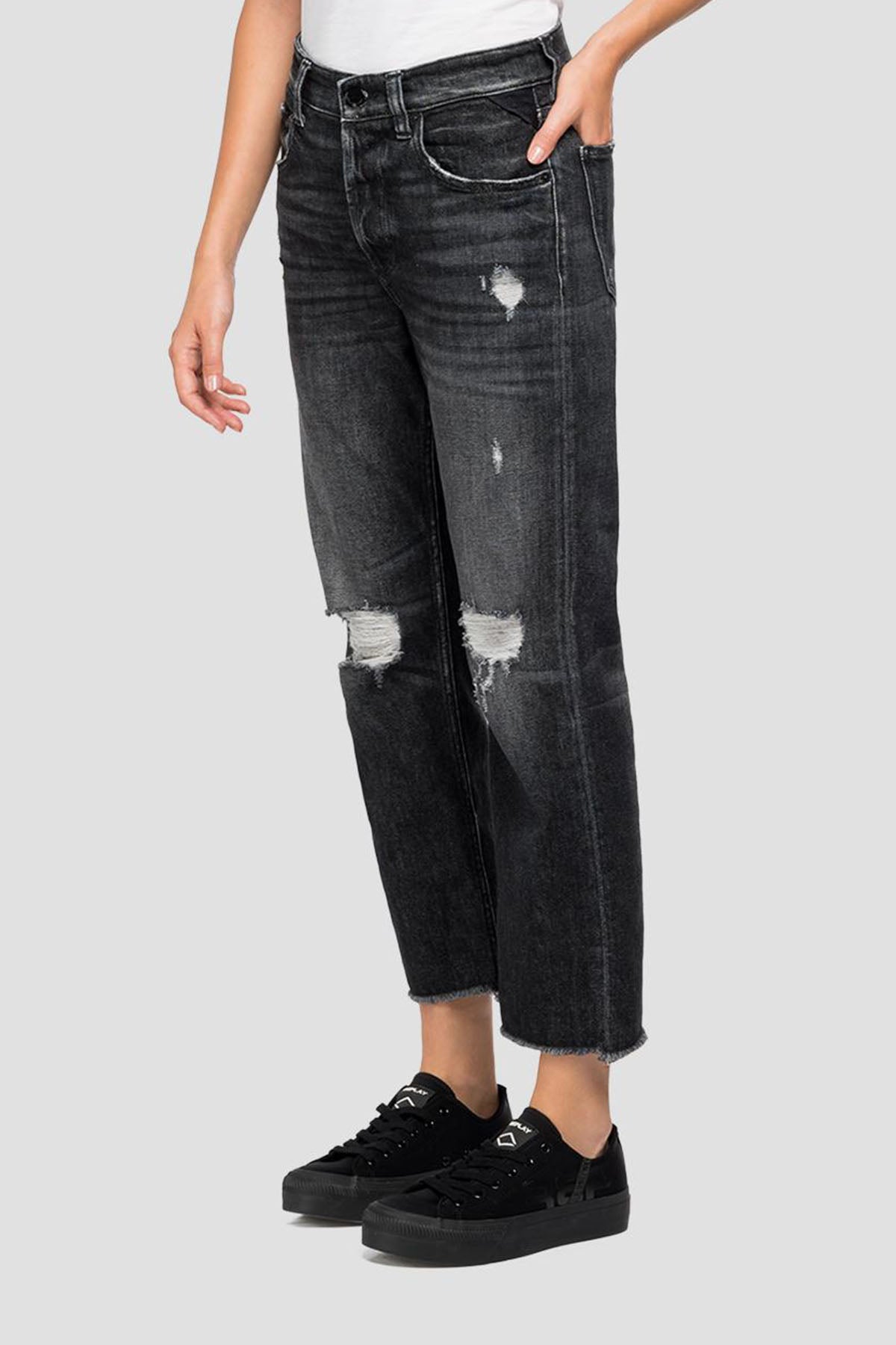 Replay Maijke Straight Crop Fit Yüksek Bel Streç Jeans-Libas Trendy Fashion Store