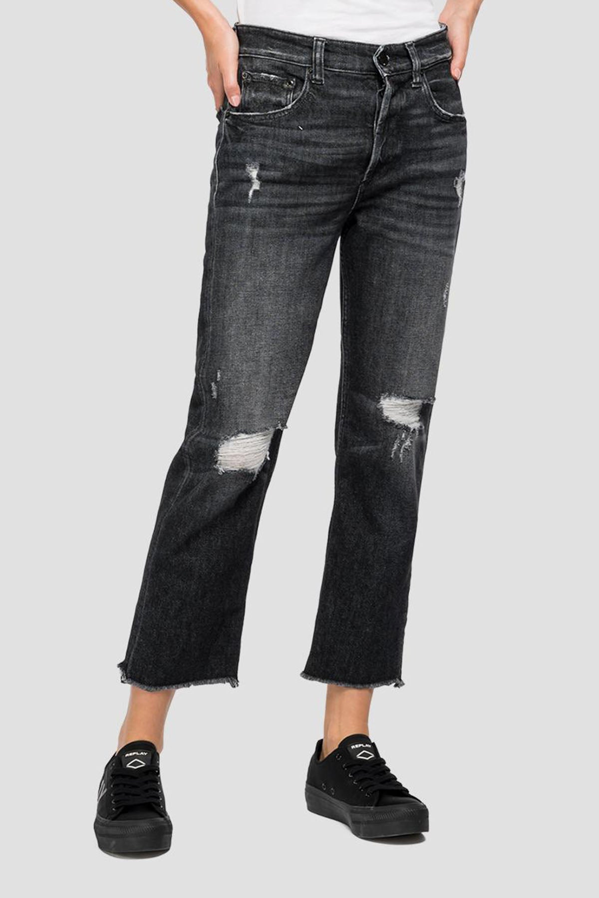 Replay Maijke Straight Crop Fit Yüksek Bel Streç Jeans-Libas Trendy Fashion Store