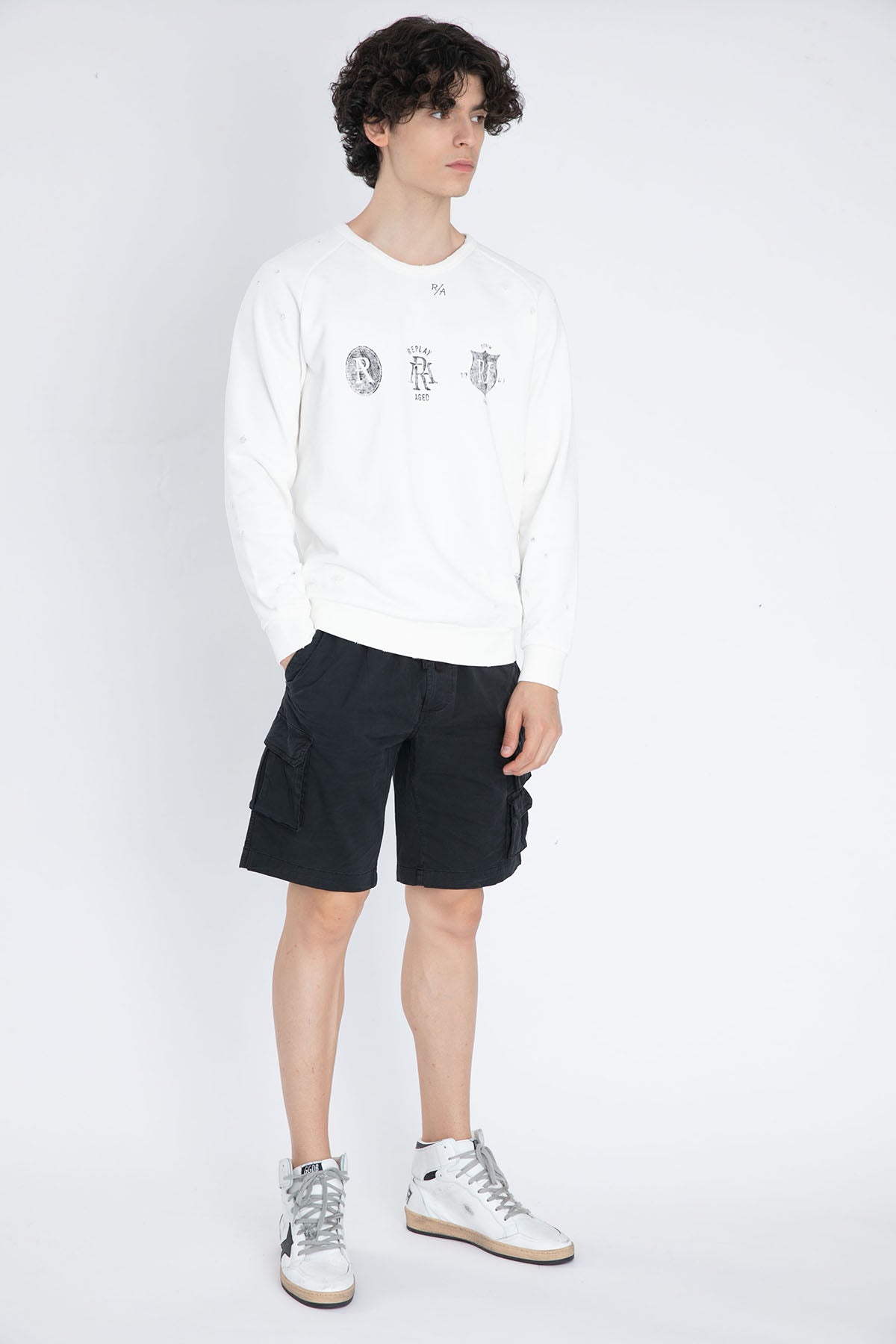 Replay Eskitme Detaylı Yuvarlak Yaka Logolu Sweatshirt-Libas Trendy Fashion Store