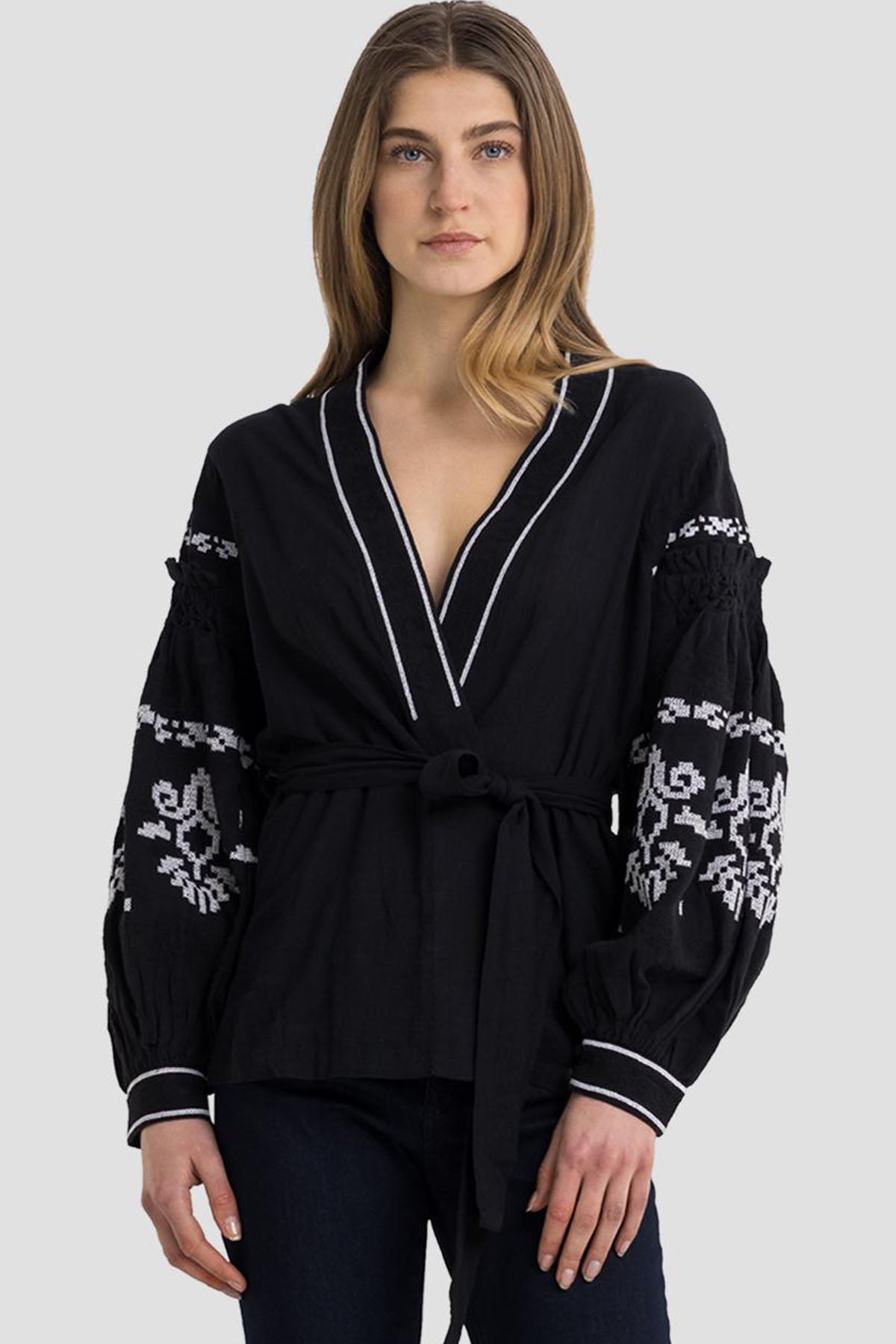 Replay Nakış Desenli Belden Kuşaklı Balon Kol Gömlek-Libas Trendy Fashion Store