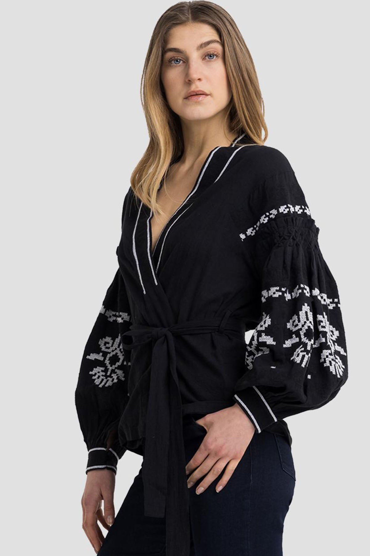 Replay Nakış Desenli Belden Kuşaklı Balon Kol Gömlek-Libas Trendy Fashion Store