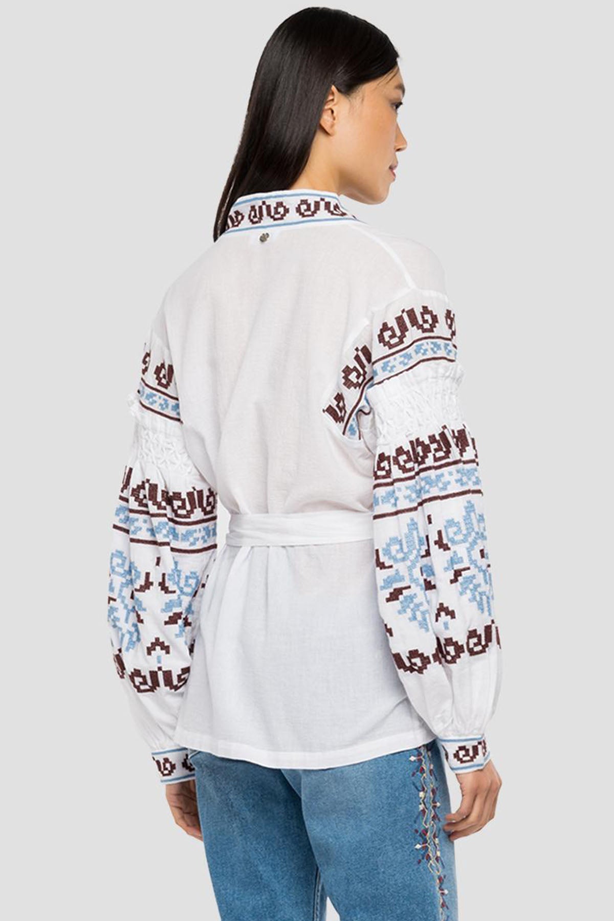 Replay Nakış Desenli Belden Kuşaklı Balon Kol Gömlek-Libas Trendy Fashion Store