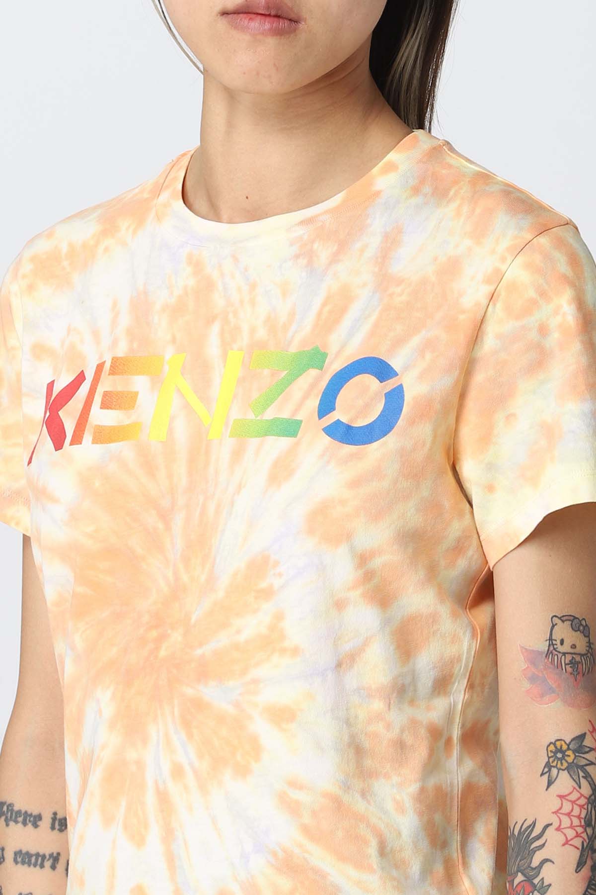 Kenzo Yuvarlak Yaka Renkli Logolu Batik T-shirt-Libas Trendy Fashion Store